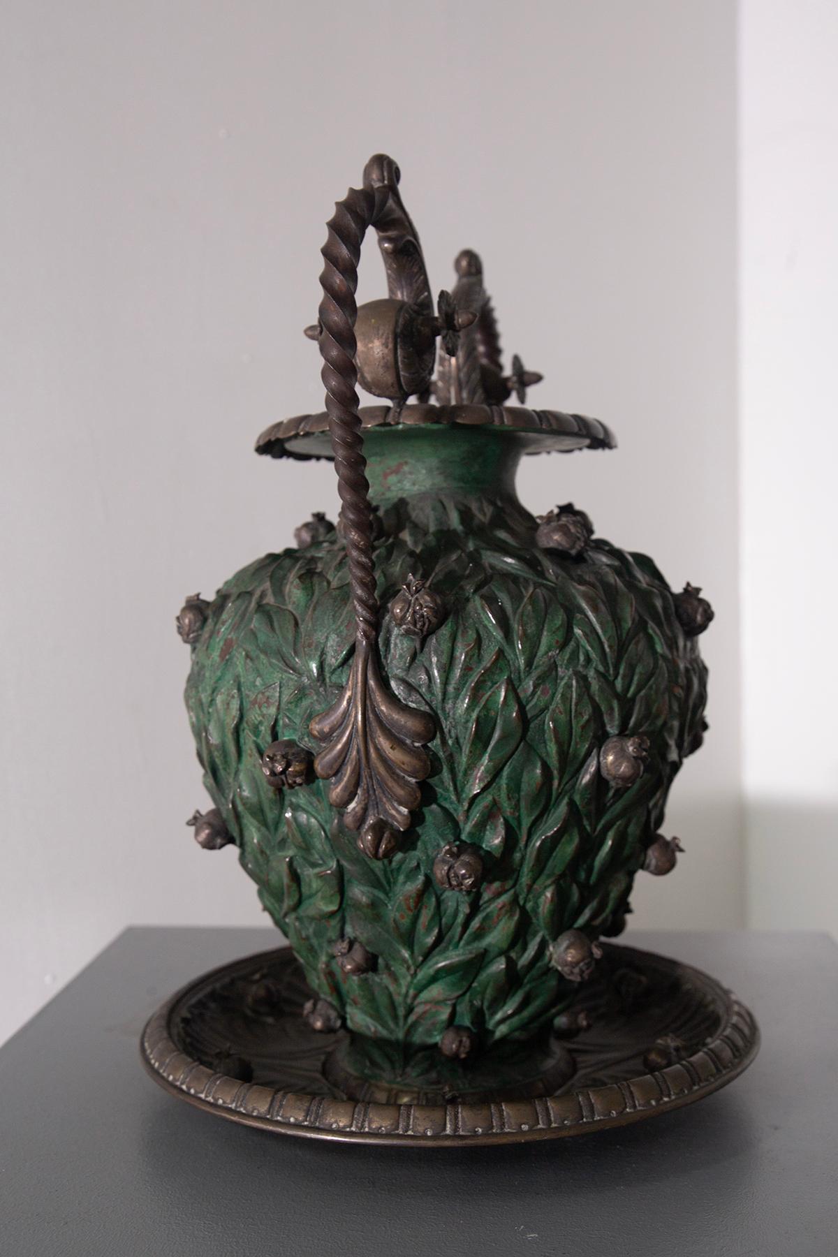 Late 19th Century Italian vase with copper base and partial silver plating For Sale