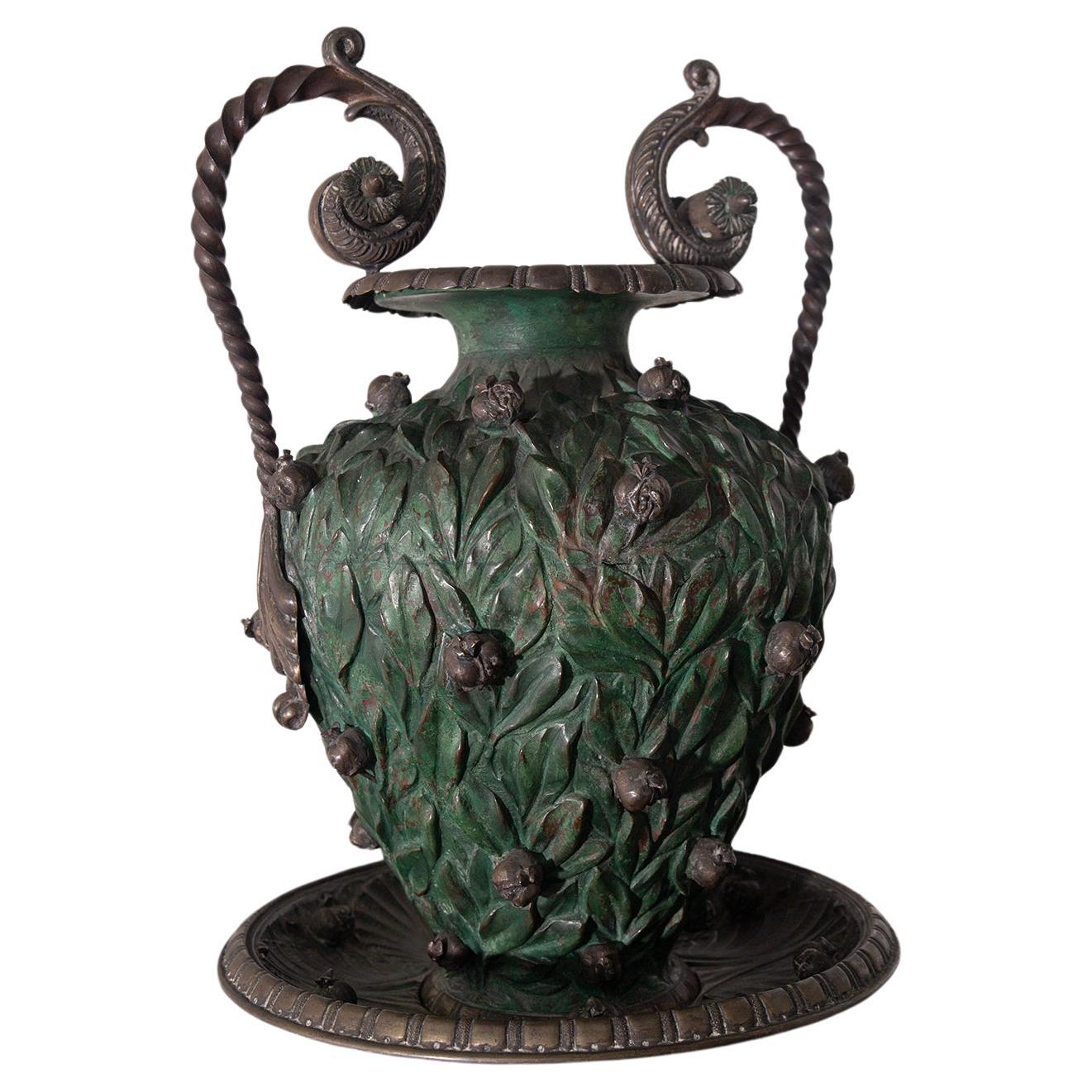 Italian vase with copper base and partial silver plating For Sale