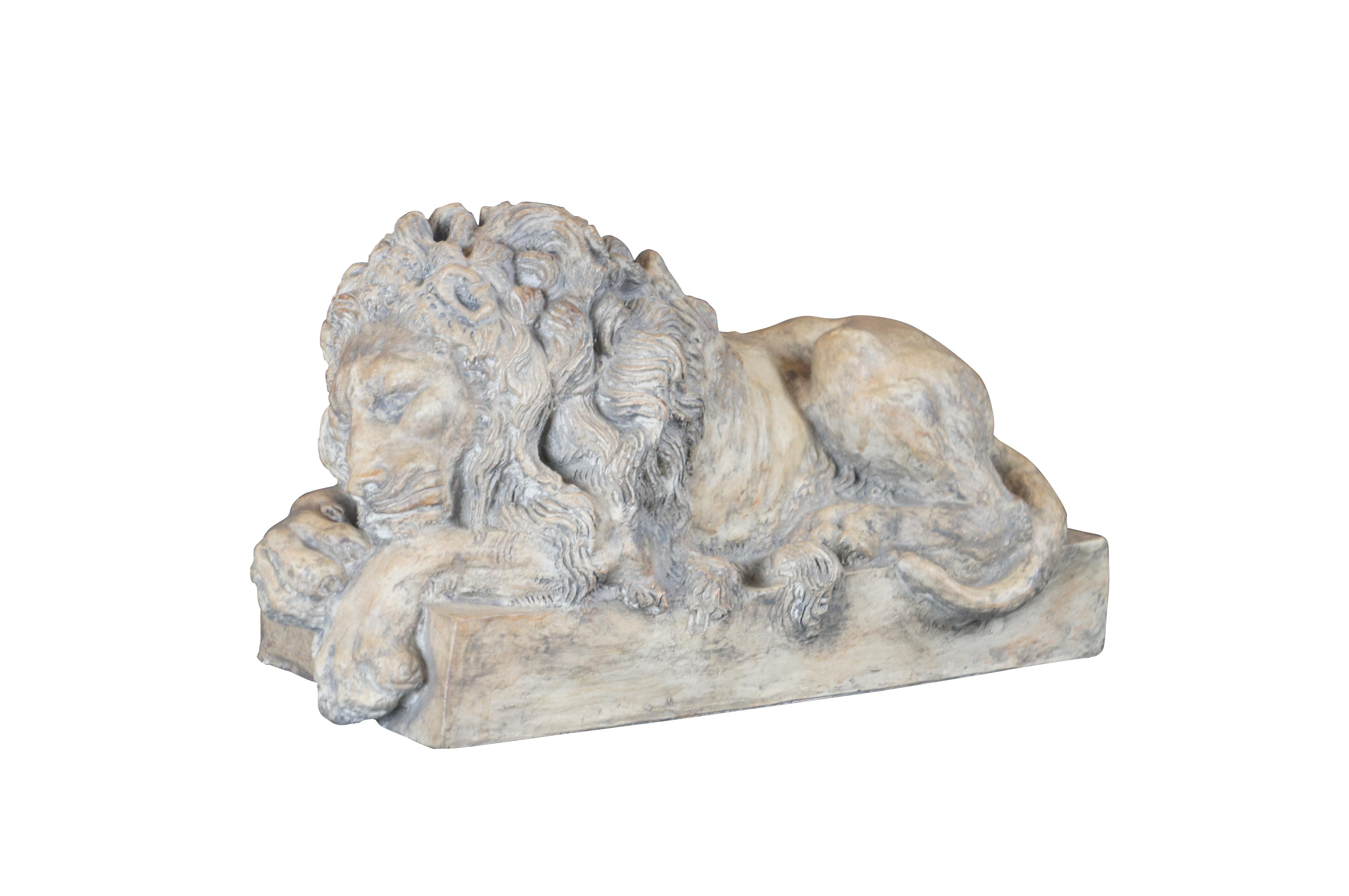 A cast lion sculpture / bookend after Canova. Styled after the lions found in the Vatican at the Monument to Clement XIII.

Dimensions:
15