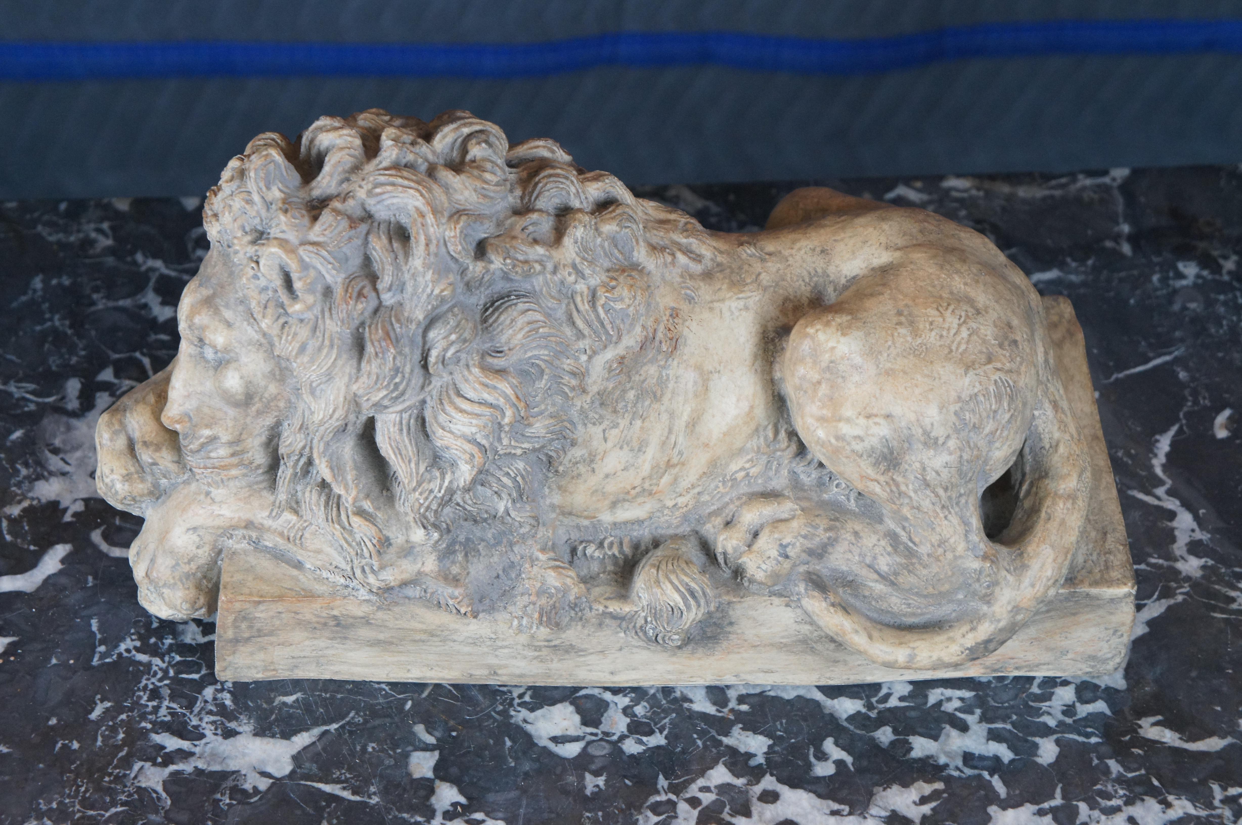 Italian Vatican Style Resting Lion Sculpture After Canova Bookend Sculpture 15