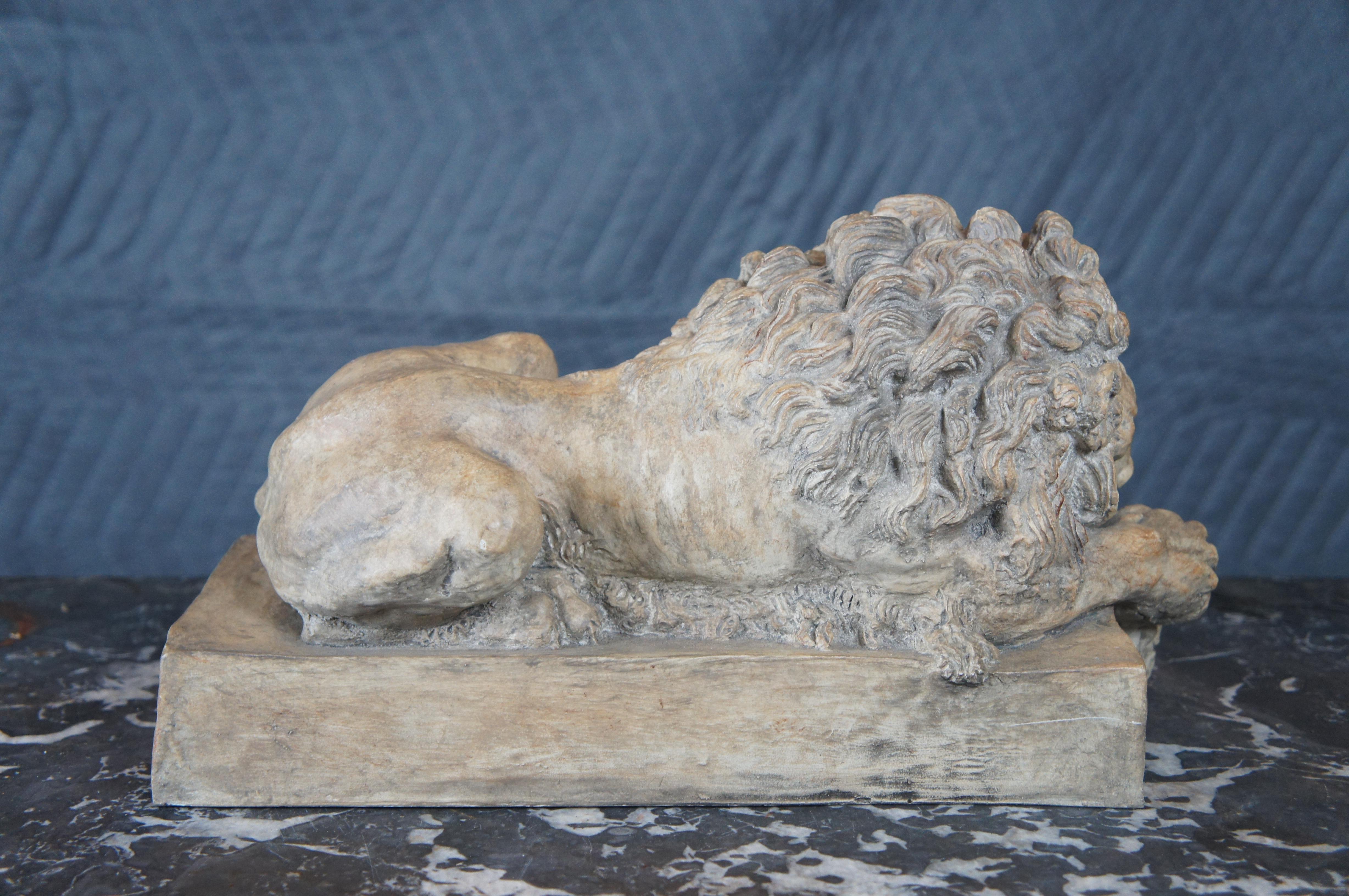 Composition Italian Vatican Style Resting Lion Sculpture After Canova Bookend Sculpture 15
