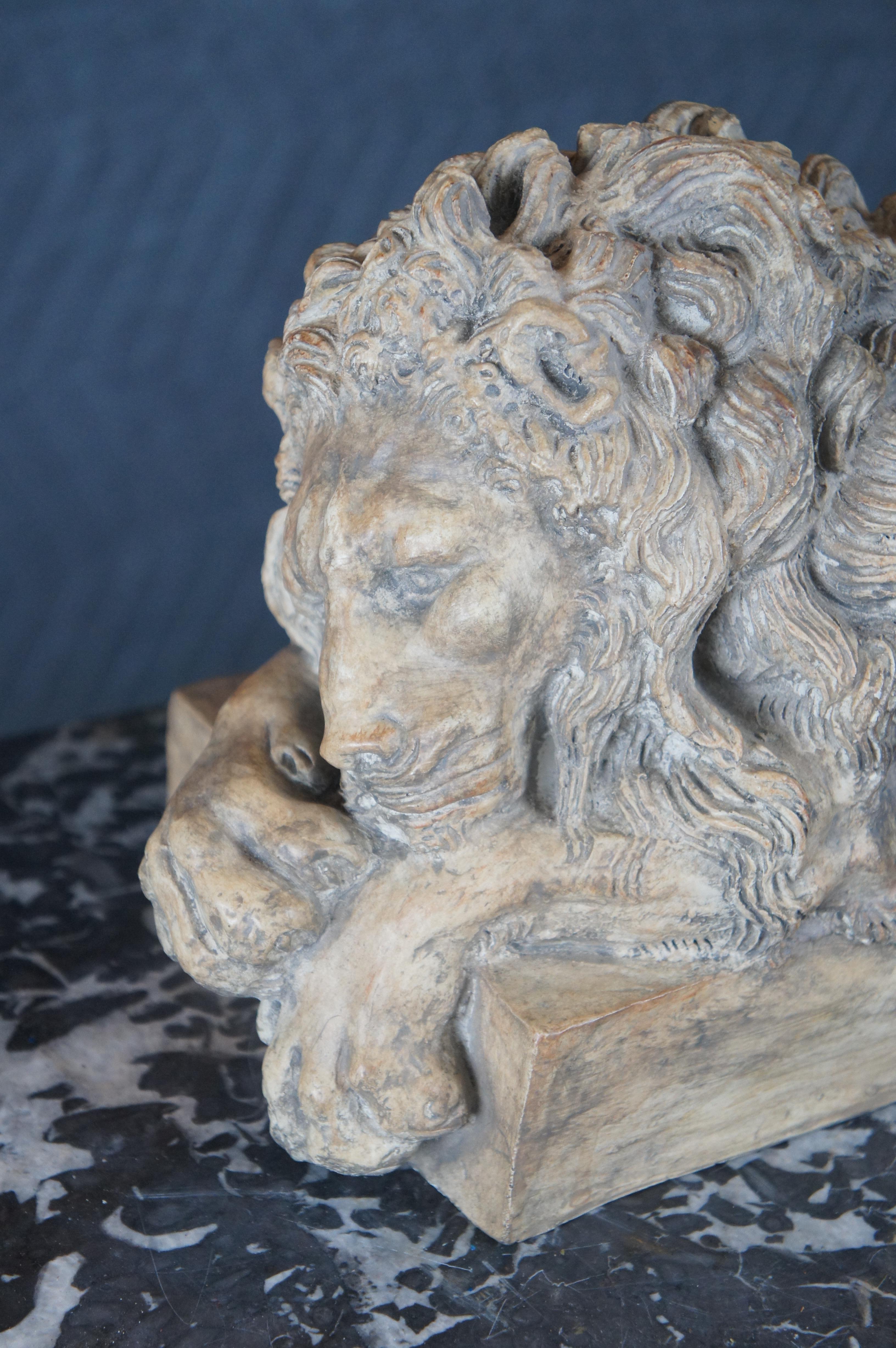 Italian Vatican Style Resting Lion Sculpture After Canova Bookend Sculpture 15