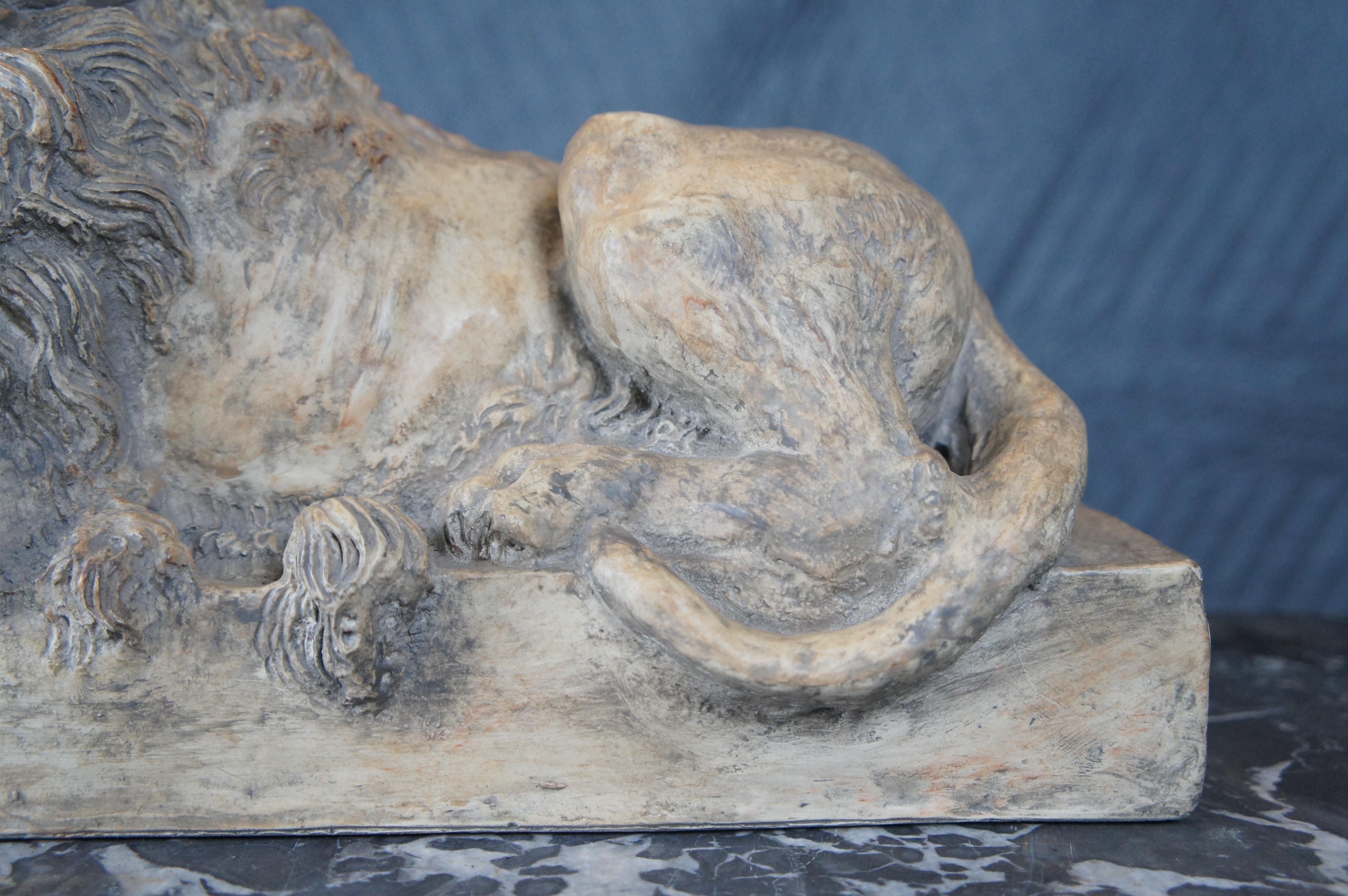 Italian Vatican Style Resting Lion Sculpture After Canova Bookend Sculpture 15