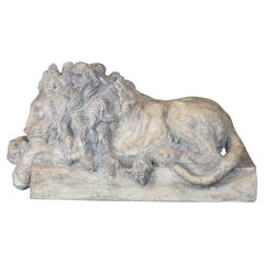 Italian Vatican Style Resting Lion Sculpture After Canova Bookend Sculpture 15"