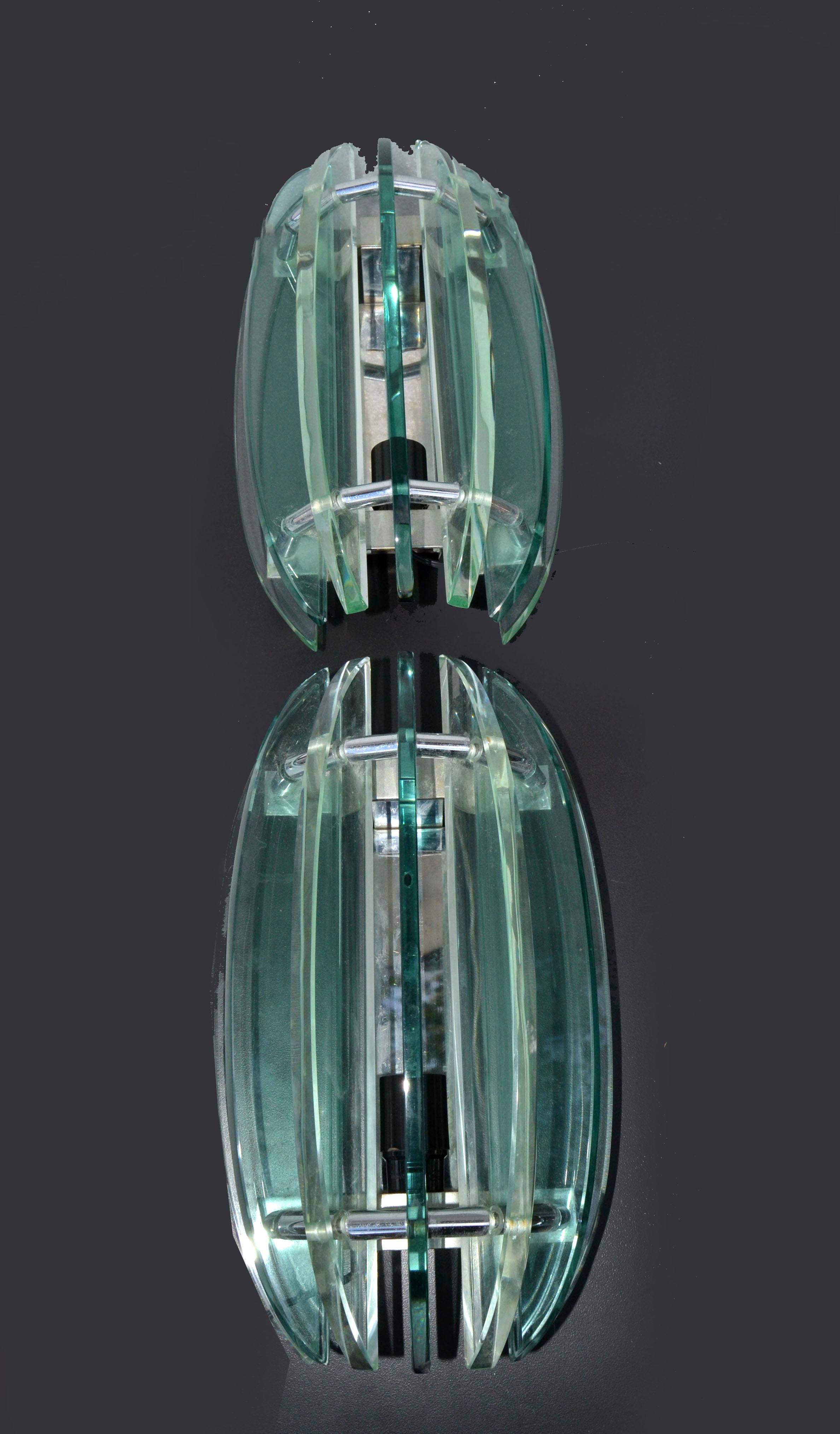 Italian VECA Clear & Green Glass Wall Sconces Mid-Century Modern 1970, Pair 5