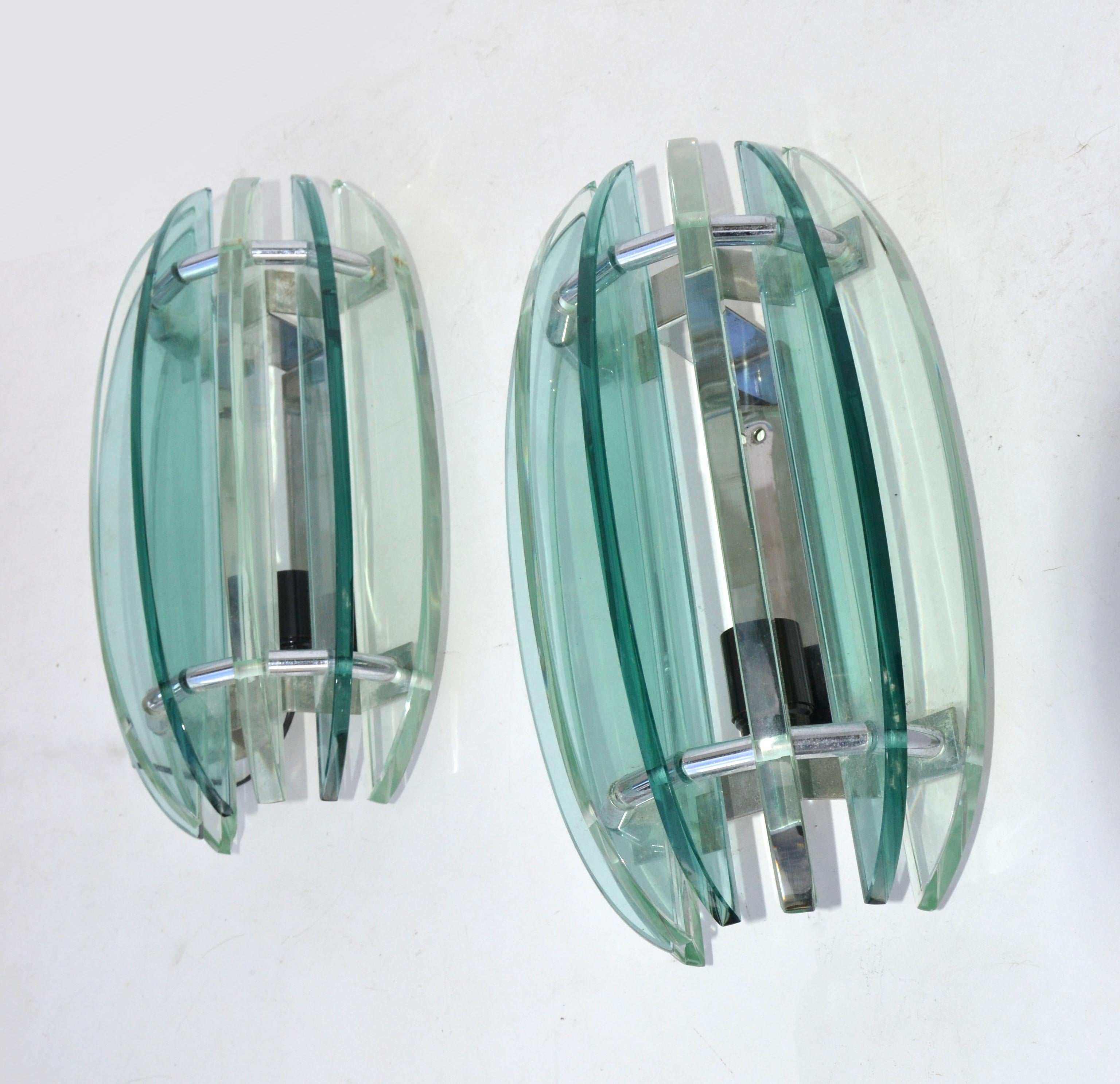 Italian VECA Clear & Green Glass Wall Sconces Mid-Century Modern 1970, Pair 6