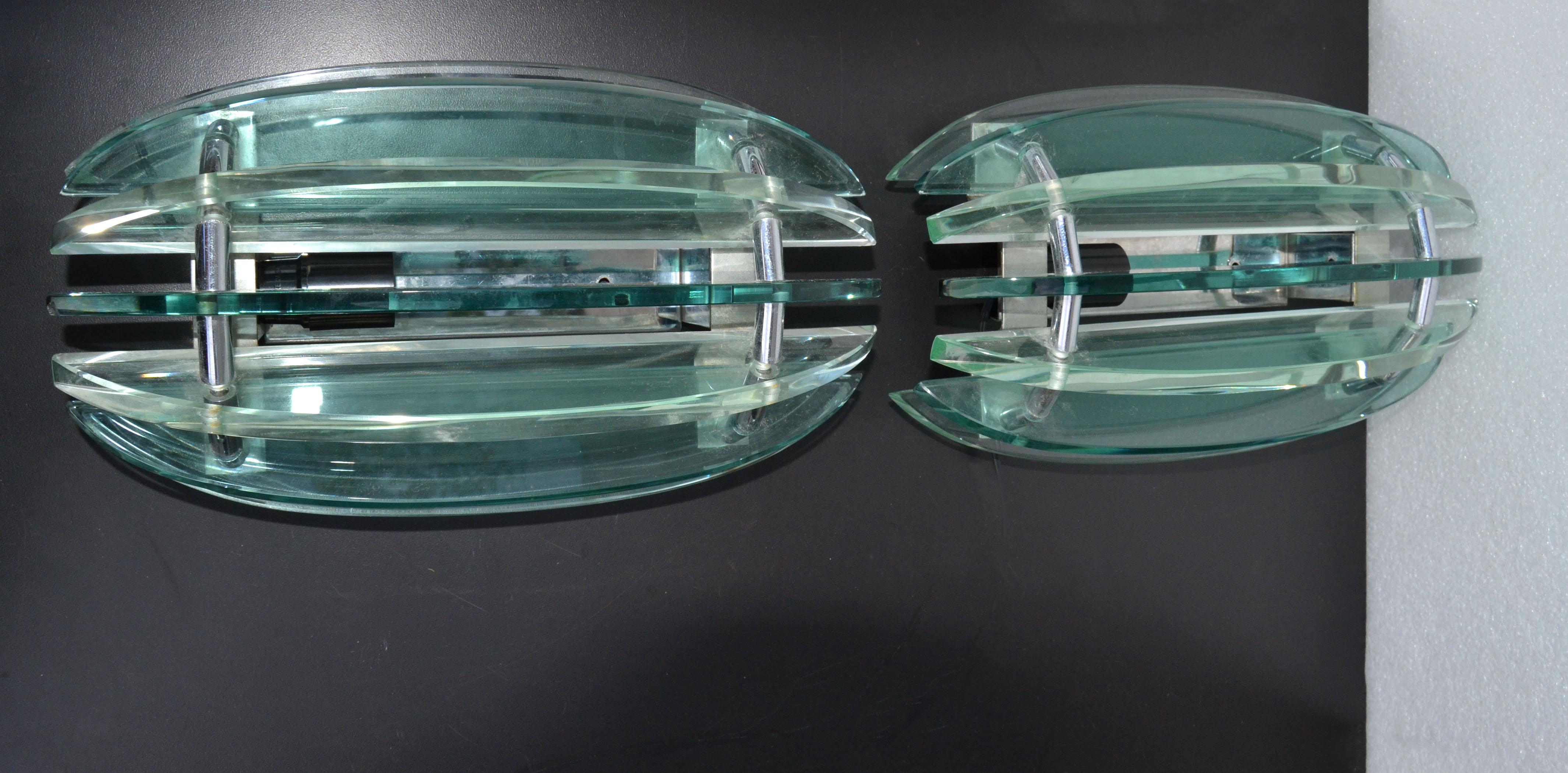 Italian VECA Clear & Green Glass Wall Sconces Mid-Century Modern 1970, Pair 2