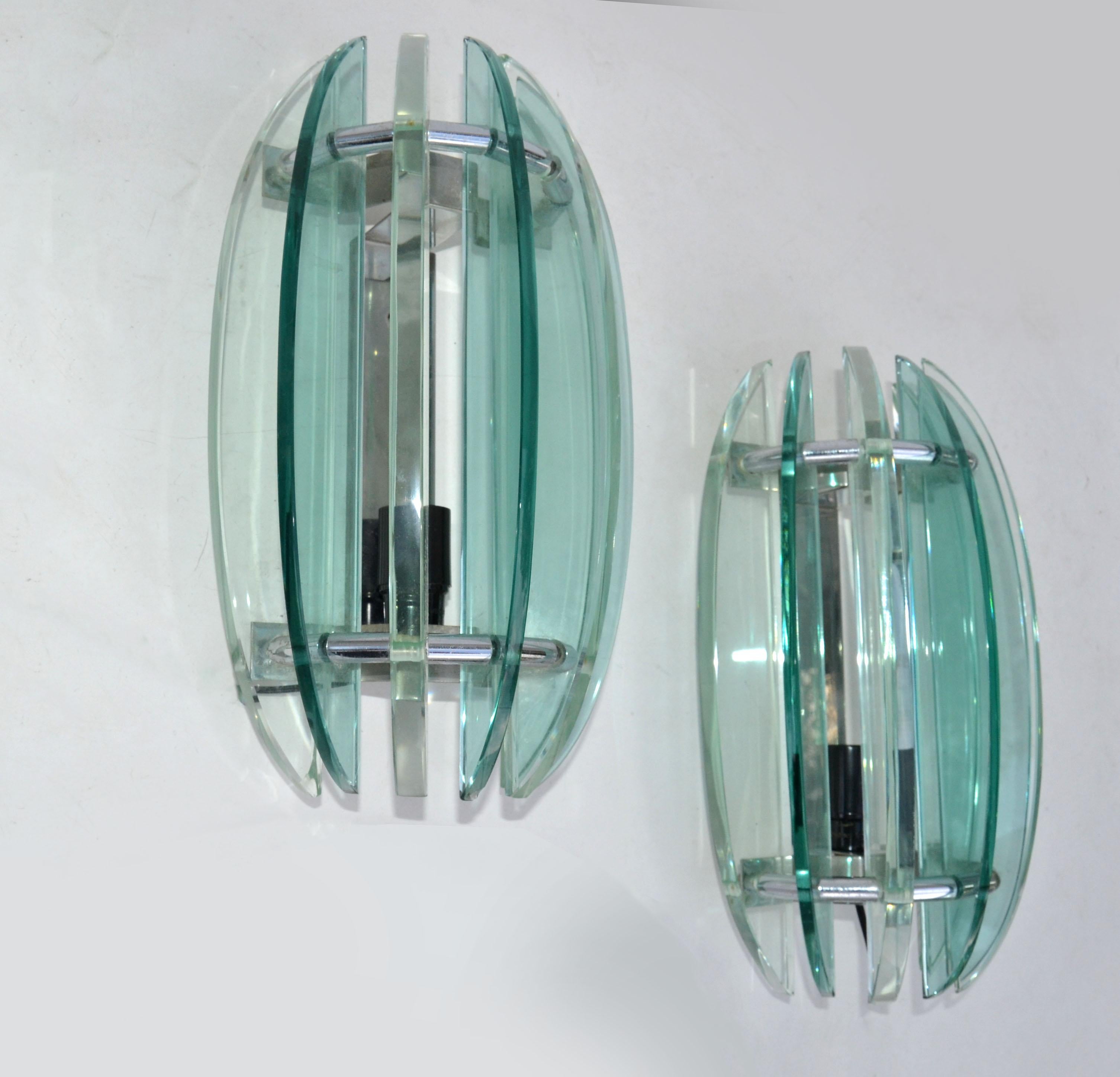 Italian VECA Clear & Green Glass Wall Sconces Mid-Century Modern 1970, Pair 3