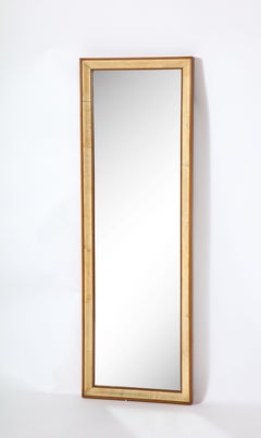 Italian Vellum and Wood Framed Wall Mirror Att. Osvaldo Borsani