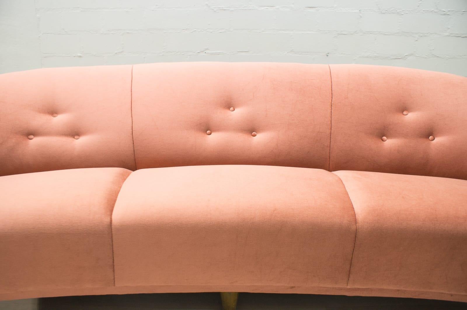 Italian Velvet 3-Seat Curved Sofa, 1960s 4