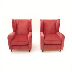 Italian Velvet Armchair, 1950s, Set of Two