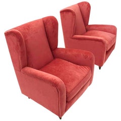 Italian Velvet Armchair, 1950s, Set of Two