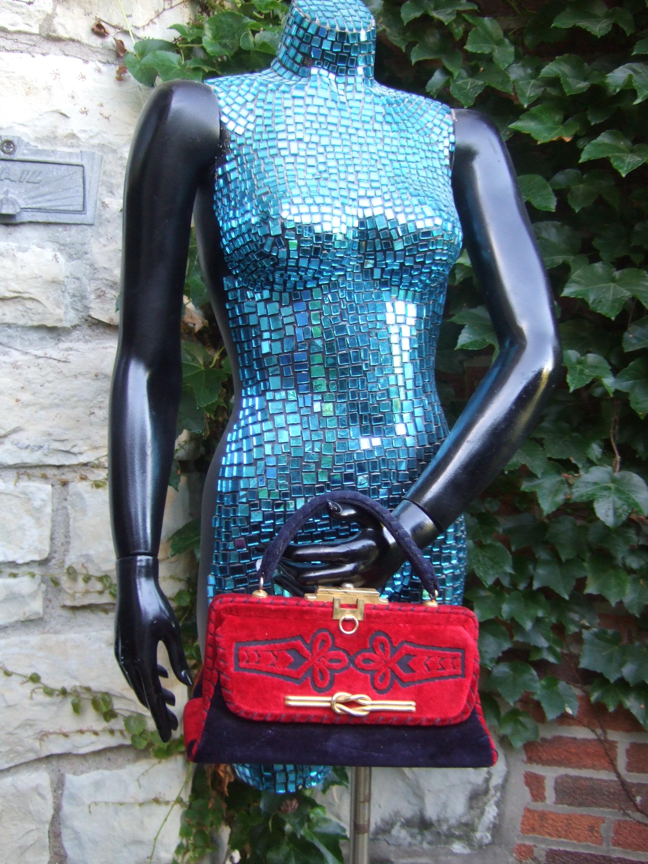 Purple Italian Velvet Brocade Handbag Designed by Susan Gail c 1970s