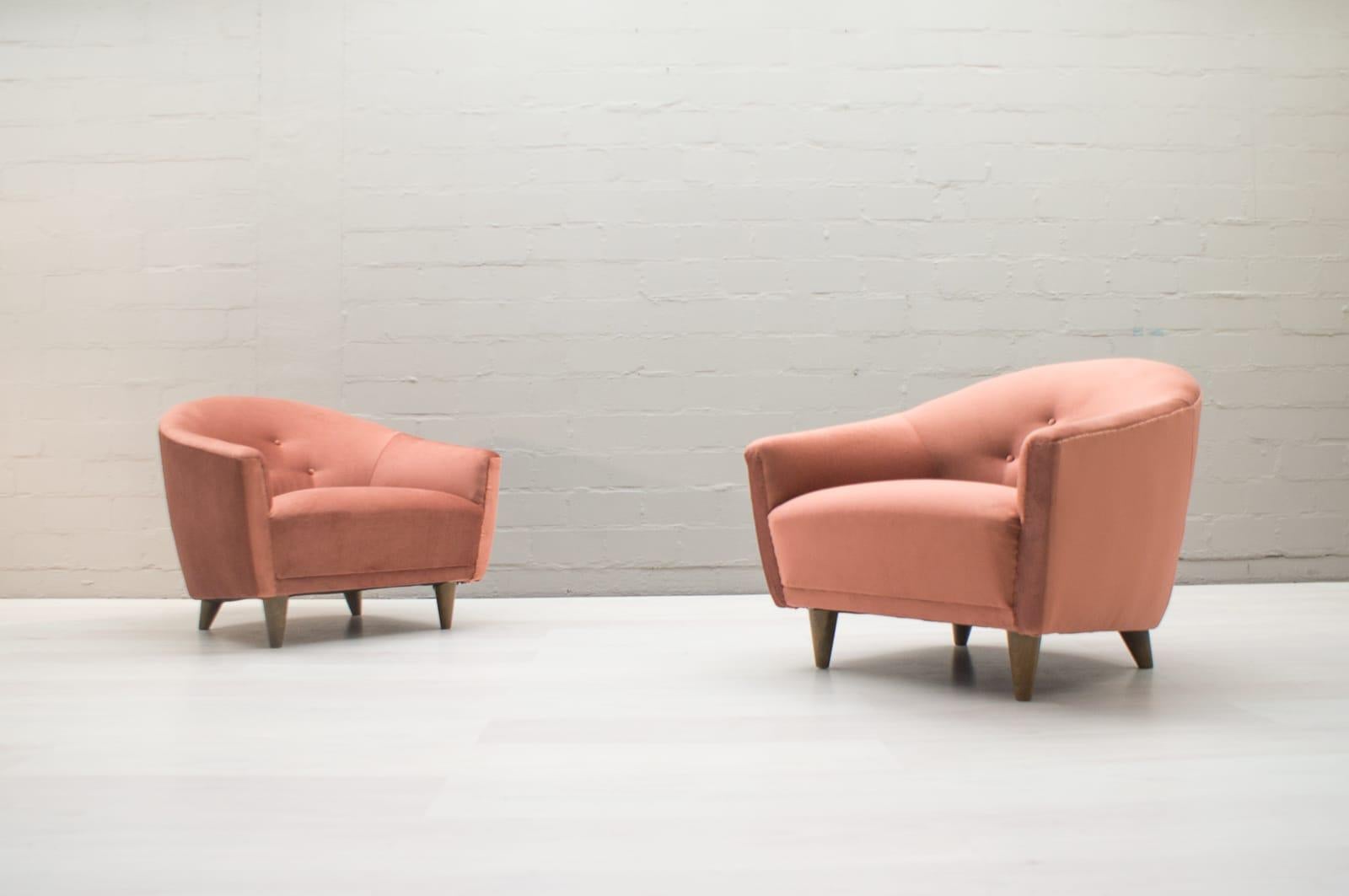 Italian Velvet Living Room Set, 3-Seat Sofa and 2 Armchairs 1960s (Italienisch)