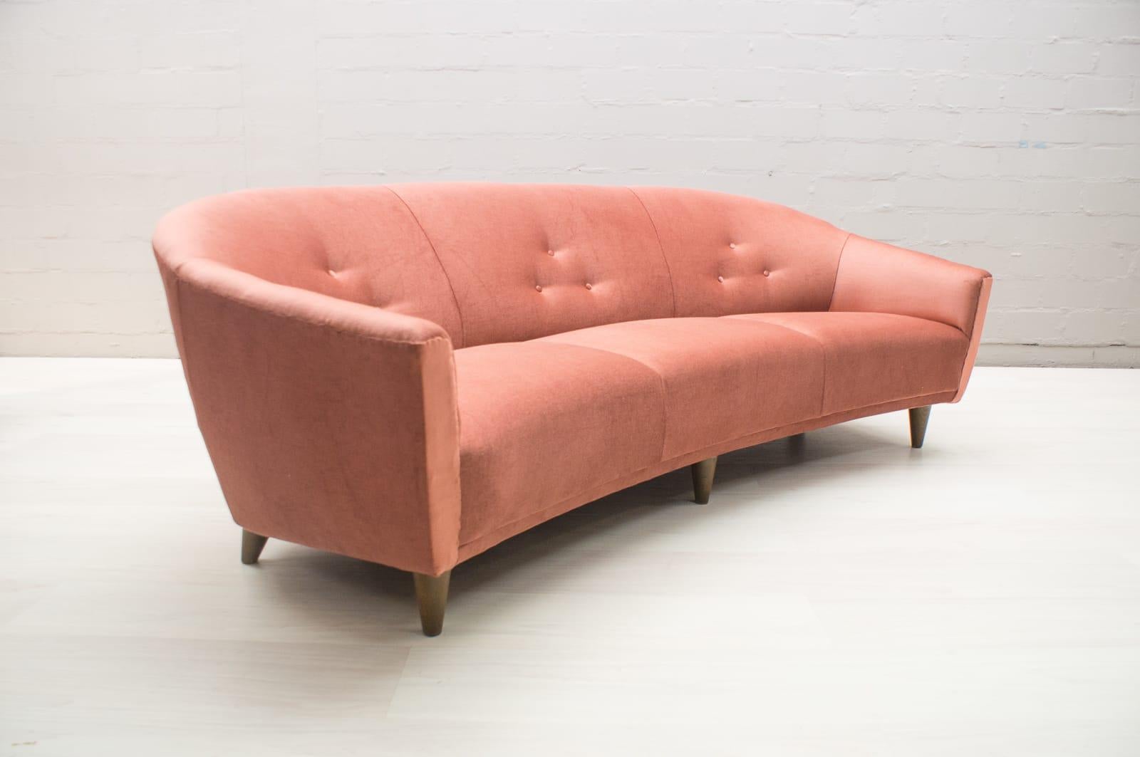 Italian Velvet Living Room Set, 3-Seat Sofa and 2 Armchairs 1960s (Samt)