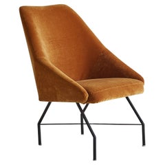 Italian Velvet Lounge Chair Attributed to Augusto Bozzi for Saporiti Italia