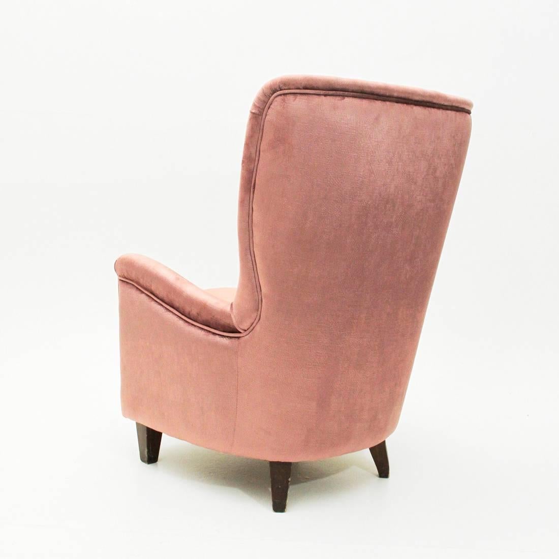 Mid-20th Century Italian Velvet Pink Armchair, 1950s For Sale