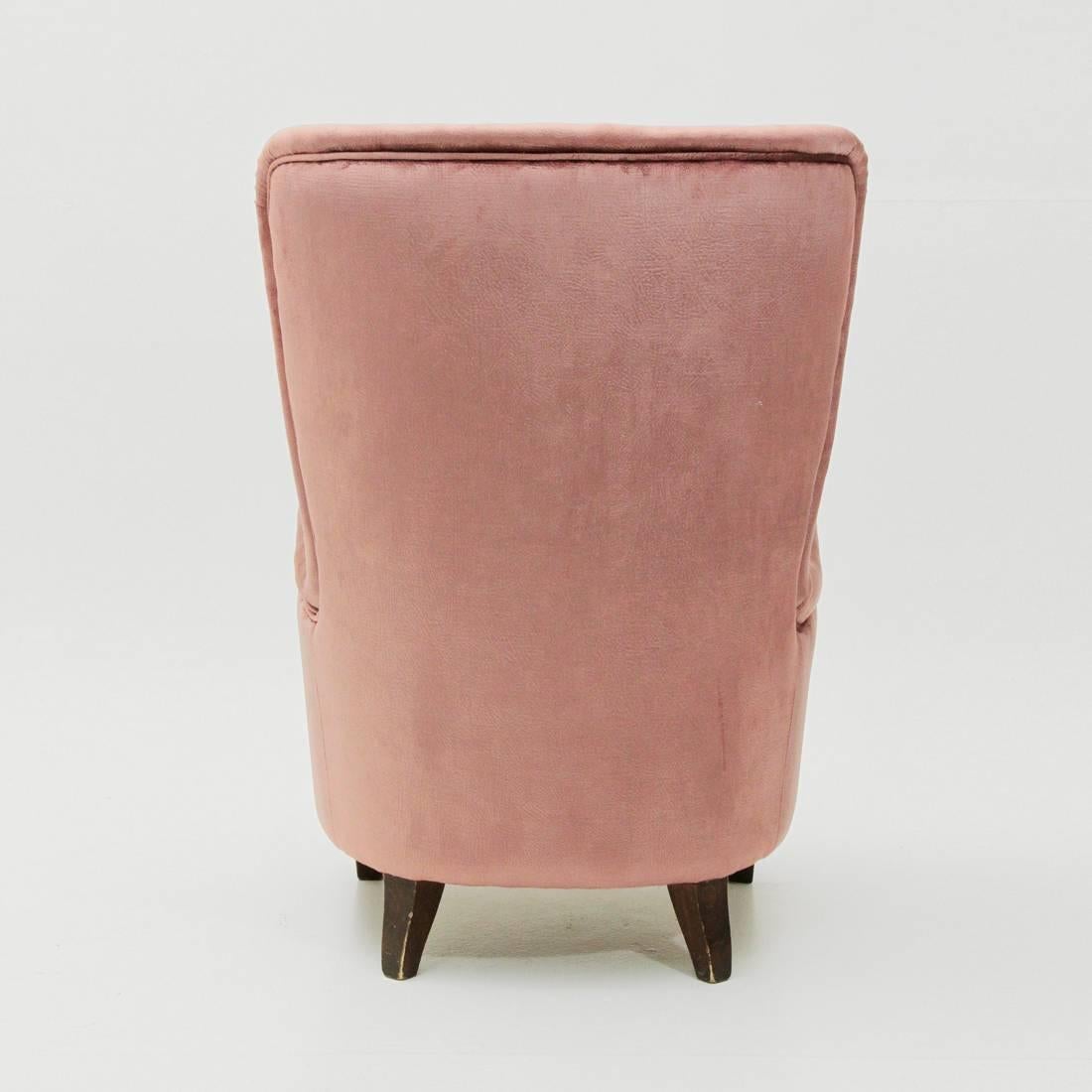 Italian Velvet Pink Armchair, 1950s For Sale 2