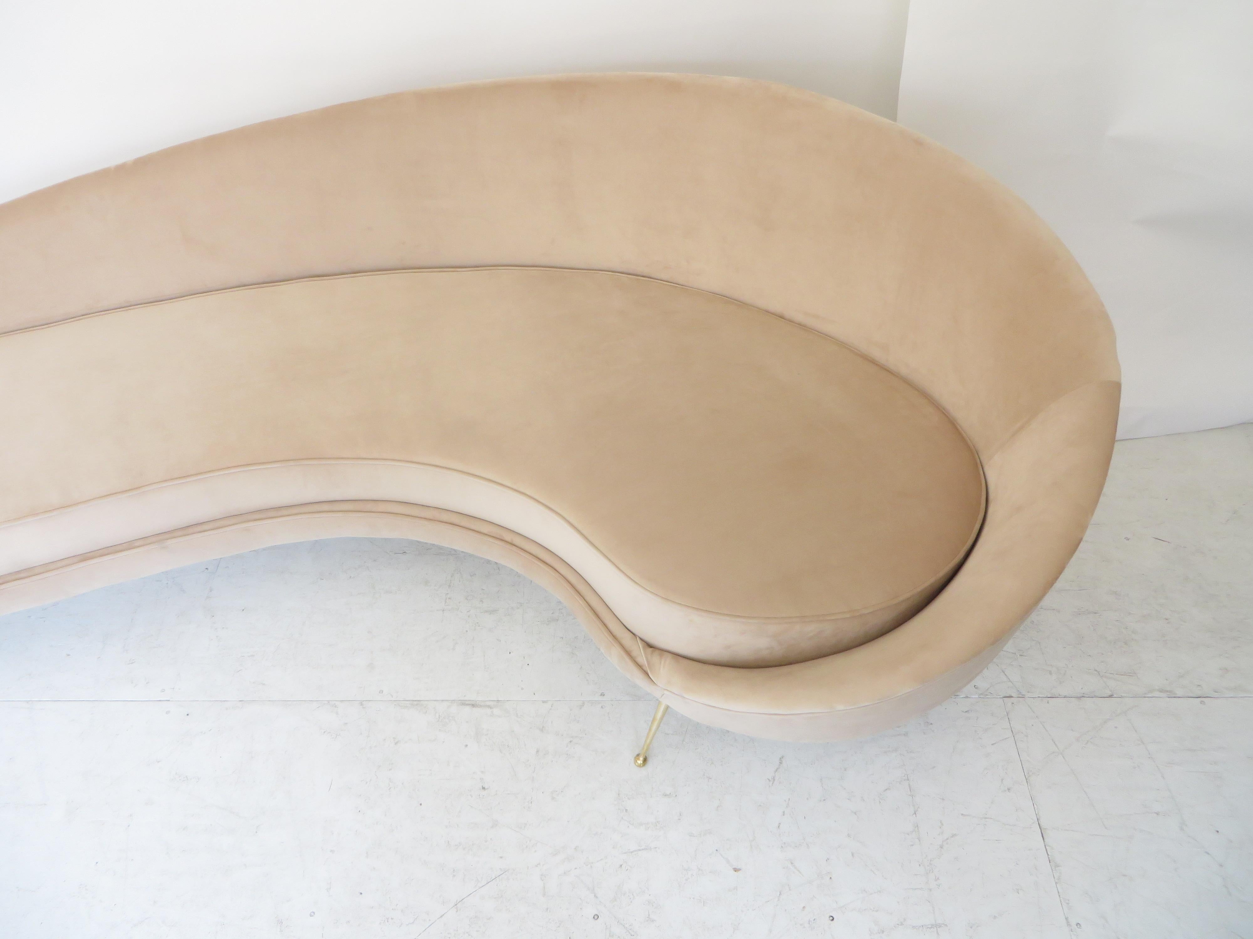 Federico Munari StyIe Italian Velvet Upholstered Curved Sofa with Brass Legs 5