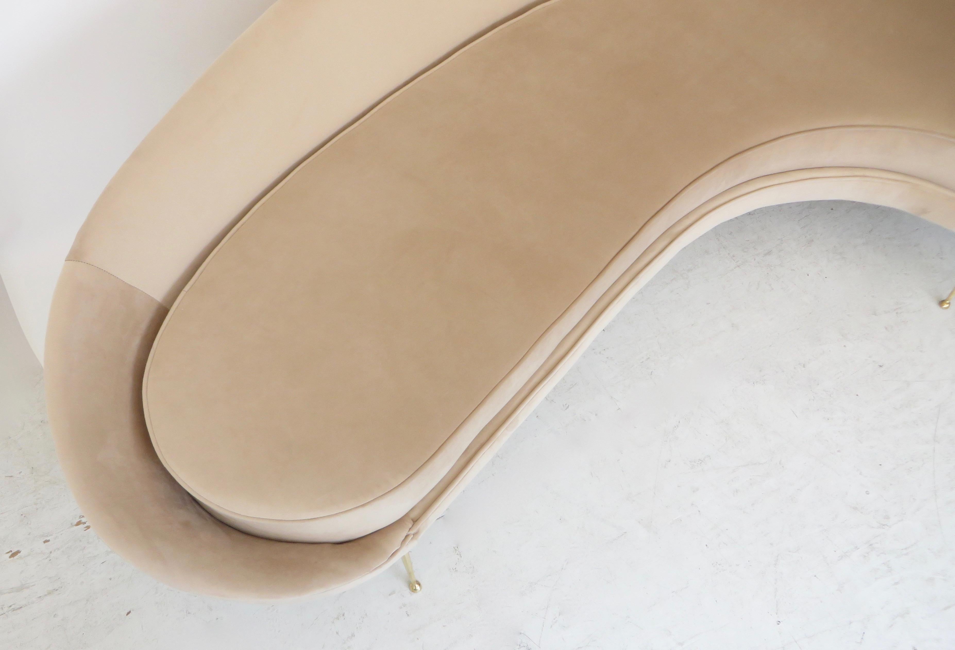 Federico Munari StyIe Italian Velvet Upholstered Curved Sofa with Brass Legs 6