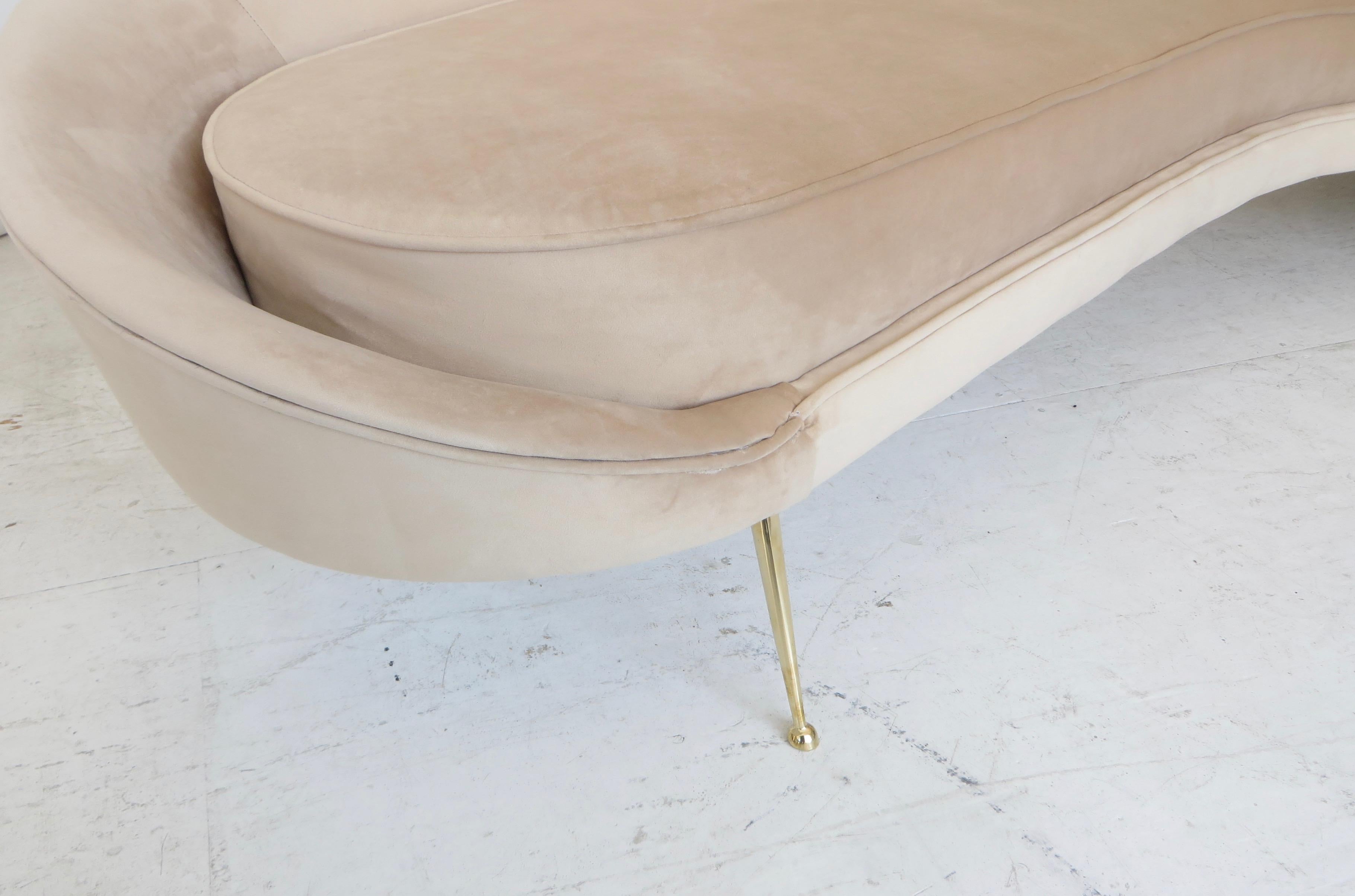 Federico Munari StyIe Italian Velvet Upholstered Curved Sofa with Brass Legs 7