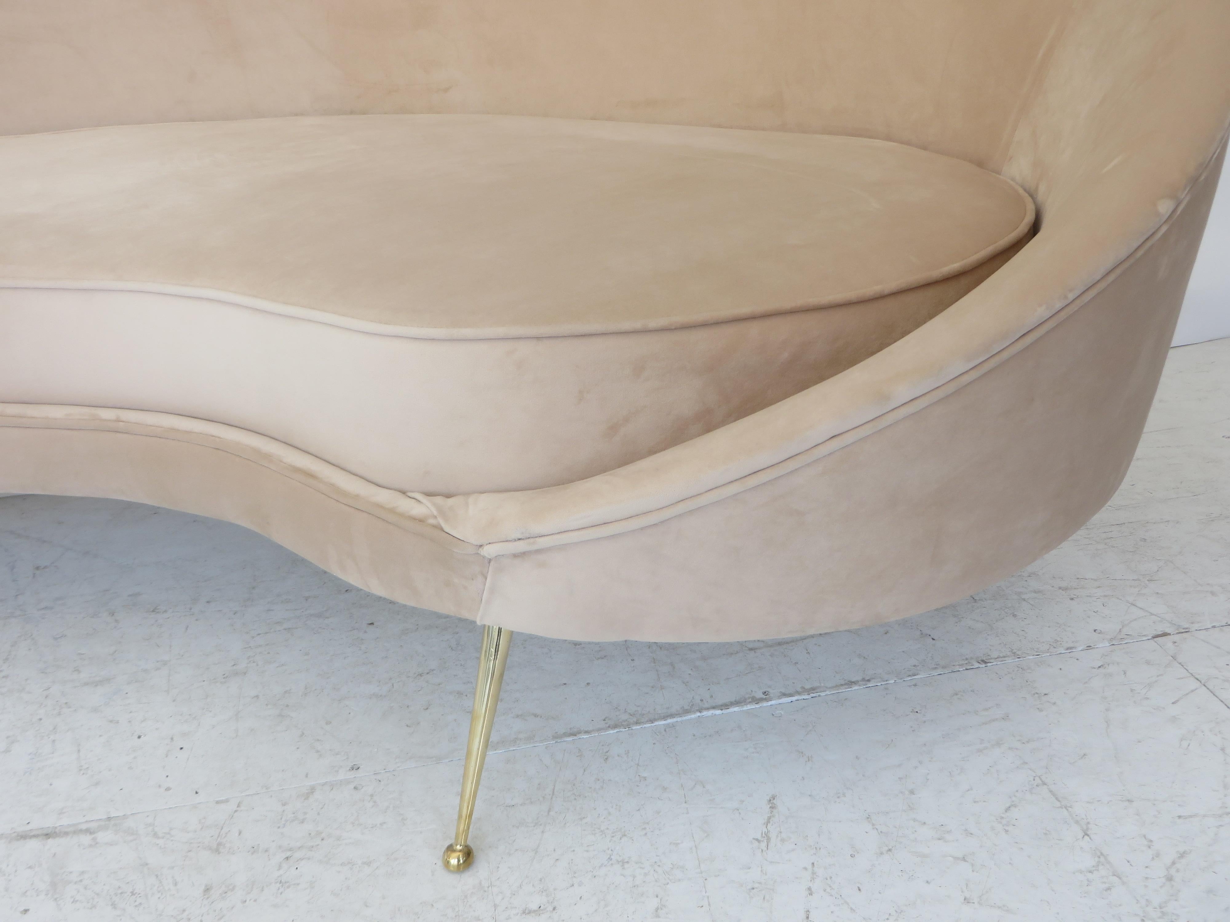 Federico Munari StyIe Italian Velvet Upholstered Curved Sofa with Brass Legs 8