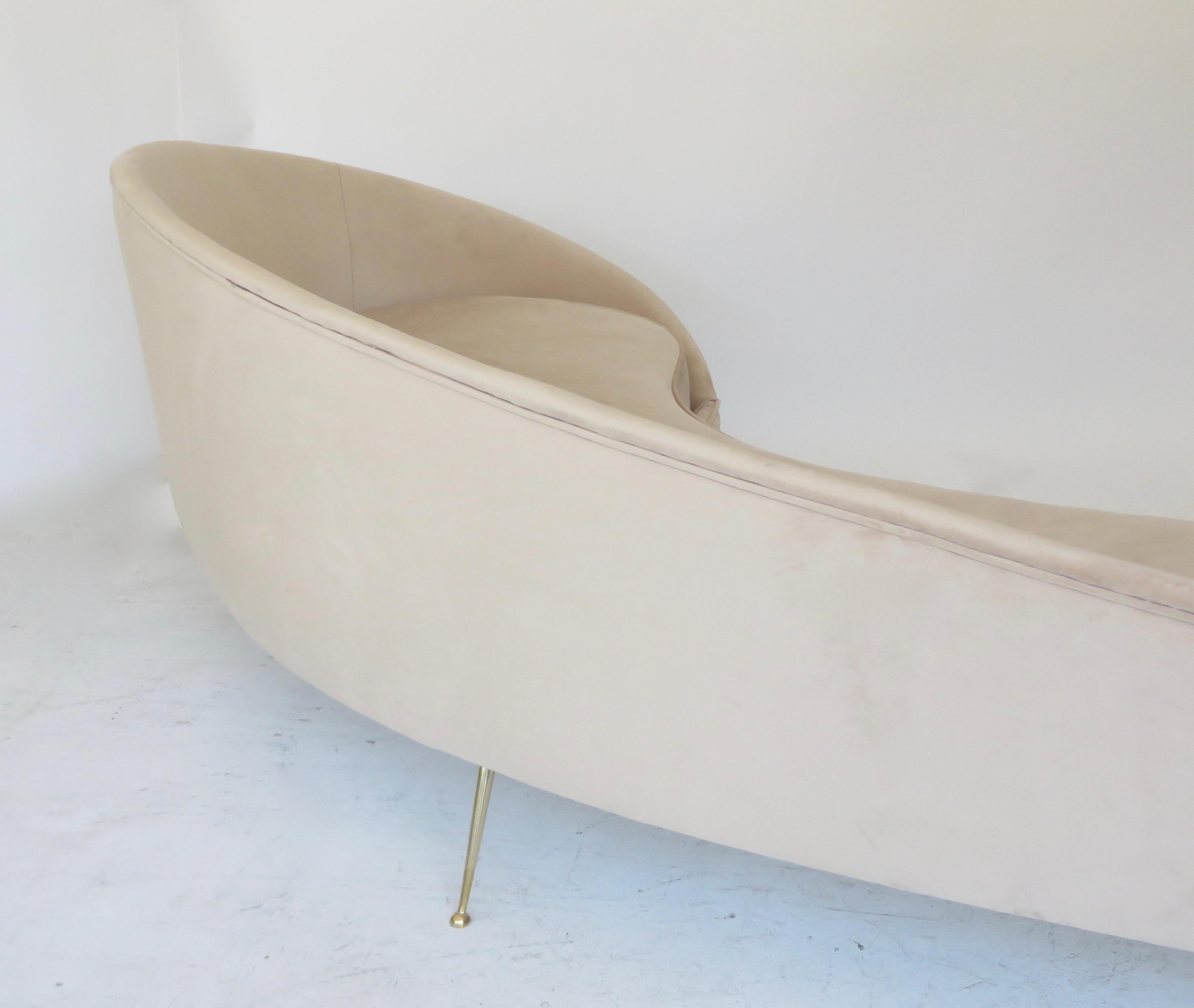 Federico Munari StyIe Italian Velvet Upholstered Curved Sofa with Brass Legs 1