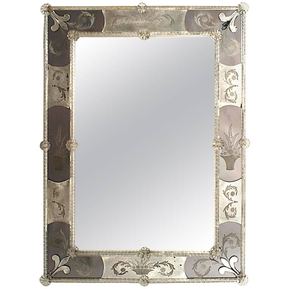 Italian Etched Glass Wall Mirror at 1stDibs