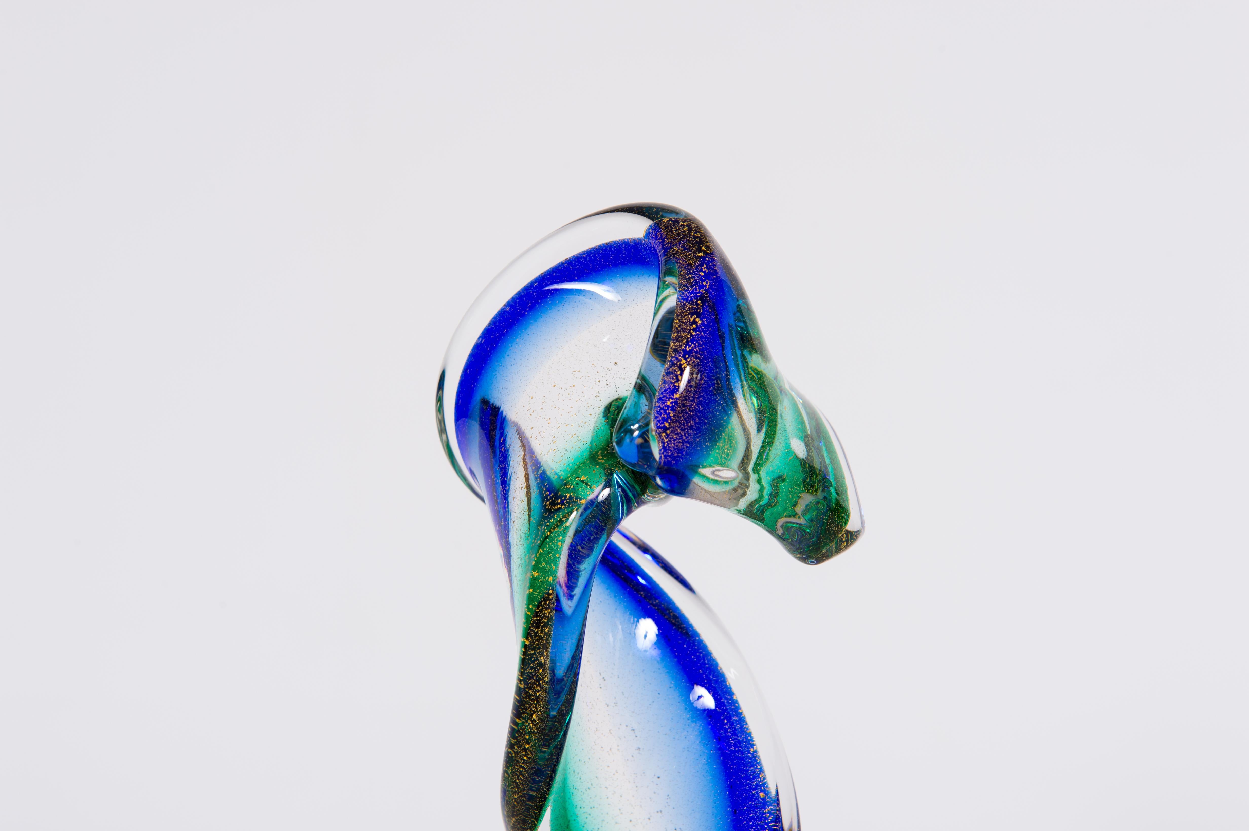 Hand-Crafted Venetian Abstract Sculpture in Blown Murano Glass Green and Blue 1990s Italy For Sale