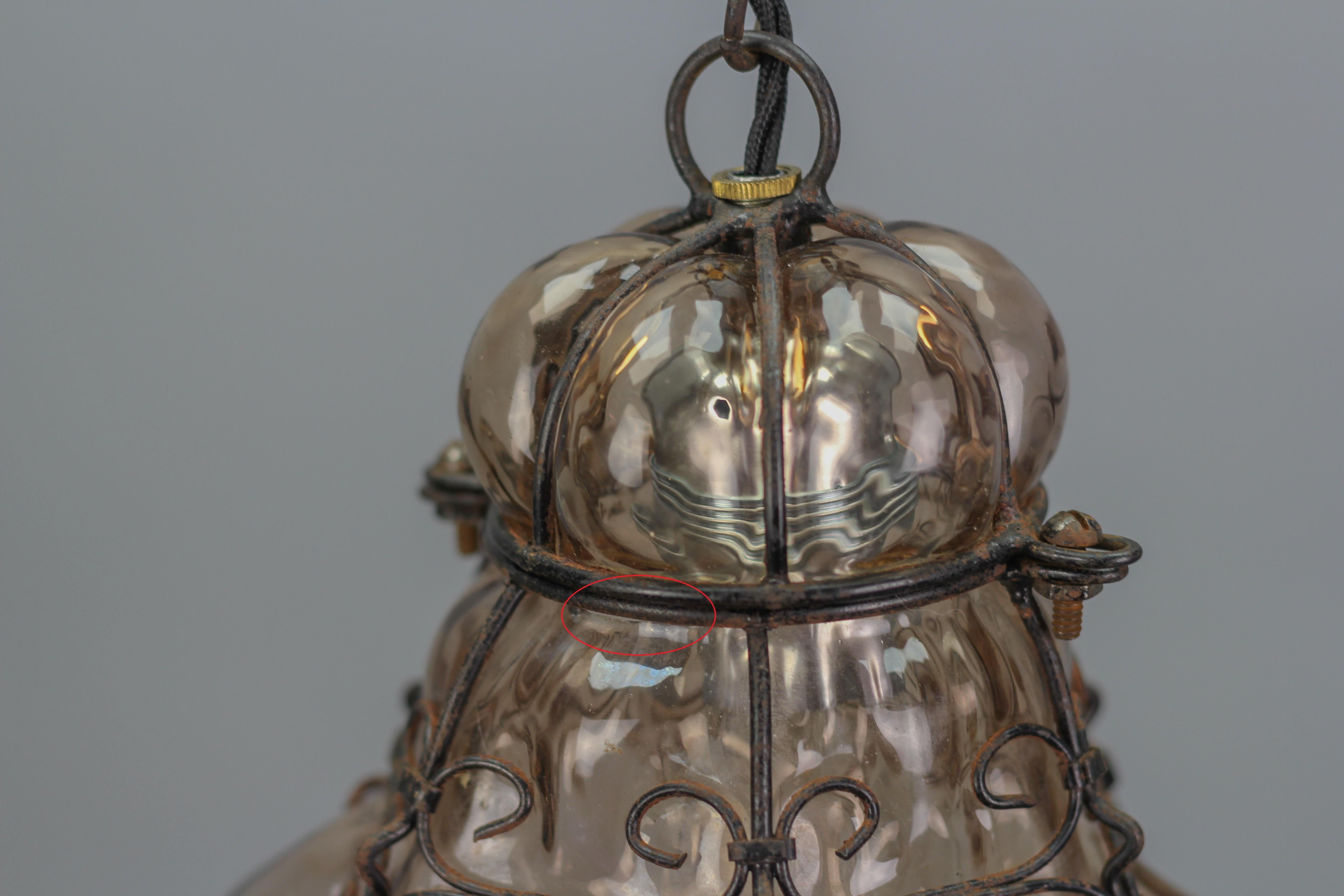 Italian Venetian Amber Smoke Coloured Clear Murano Glass Caged Lantern For Sale 12