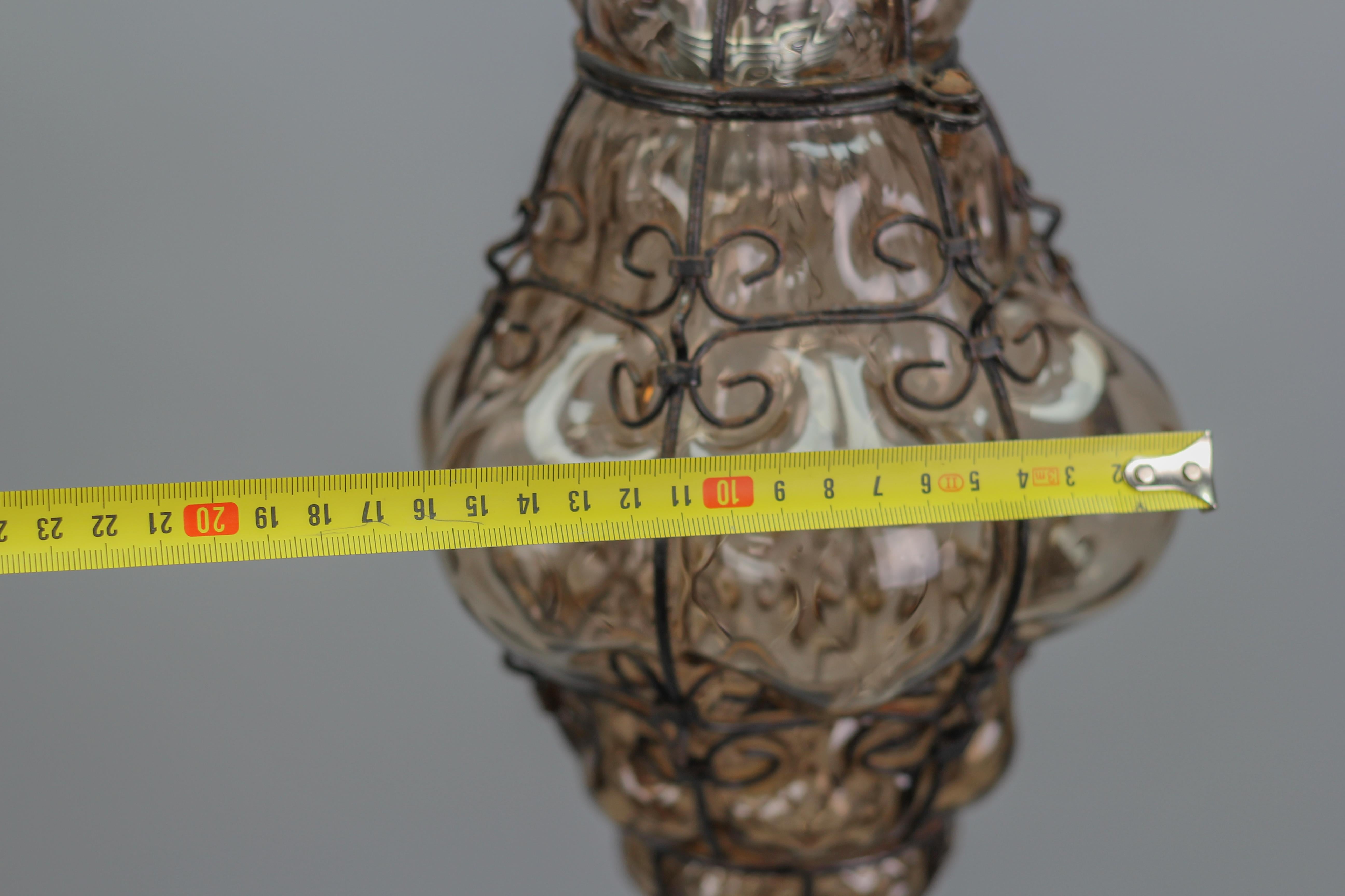 Italian Venetian Amber Smoke Coloured Clear Murano Glass Caged Lantern For Sale 14