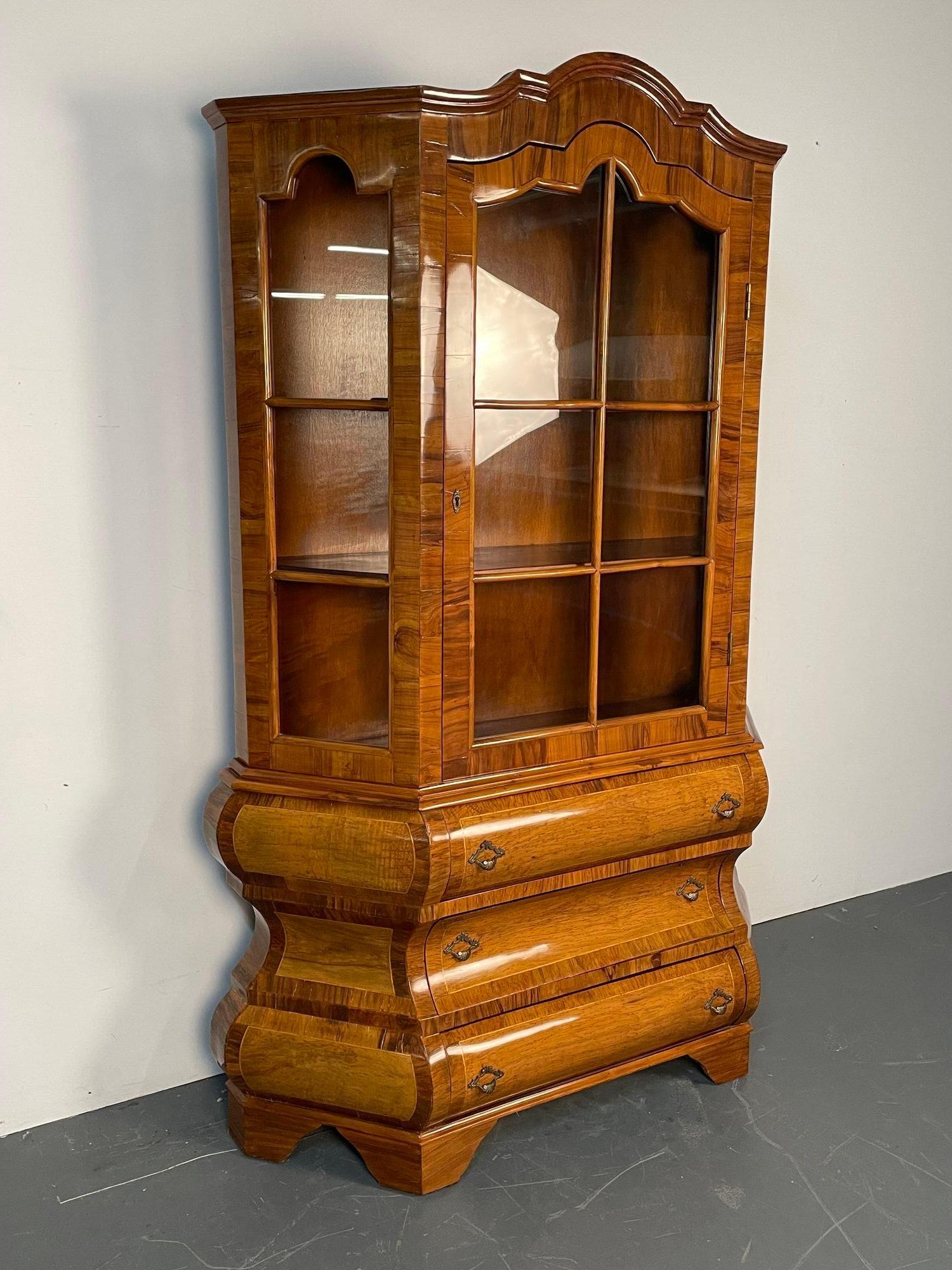 20th Century Italian Inlaid Venetian Burlwood Baroque Cabinet, Bookcase, Vitrine or Cupboard For Sale