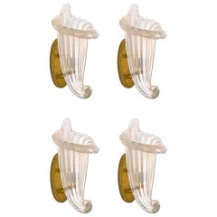 Set of four Iridescent Seashell sconces in blown Murano Glass  1980s