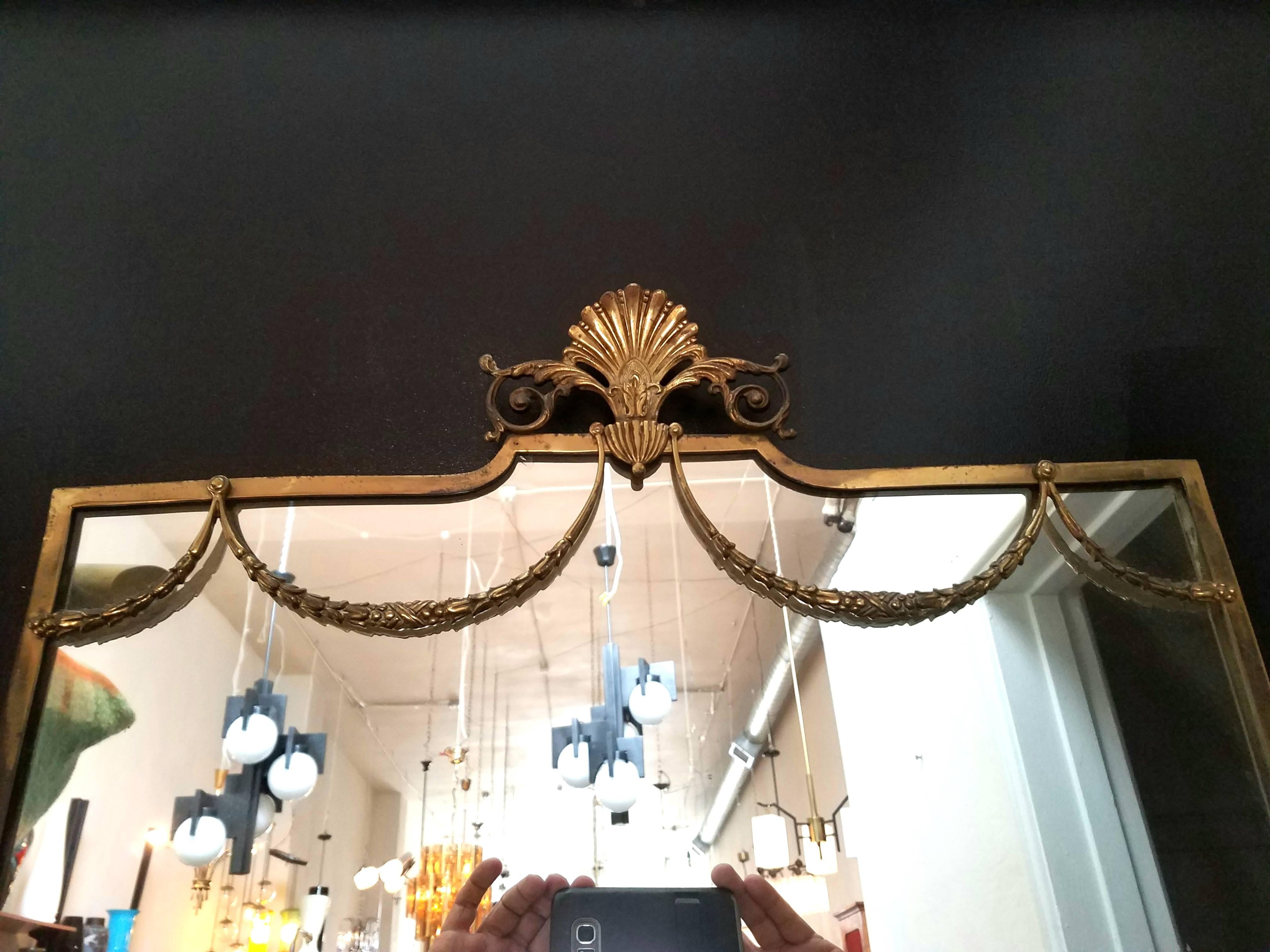 Italian Venetian Brass Full Length Mirror In Excellent Condition In Los Angeles, CA