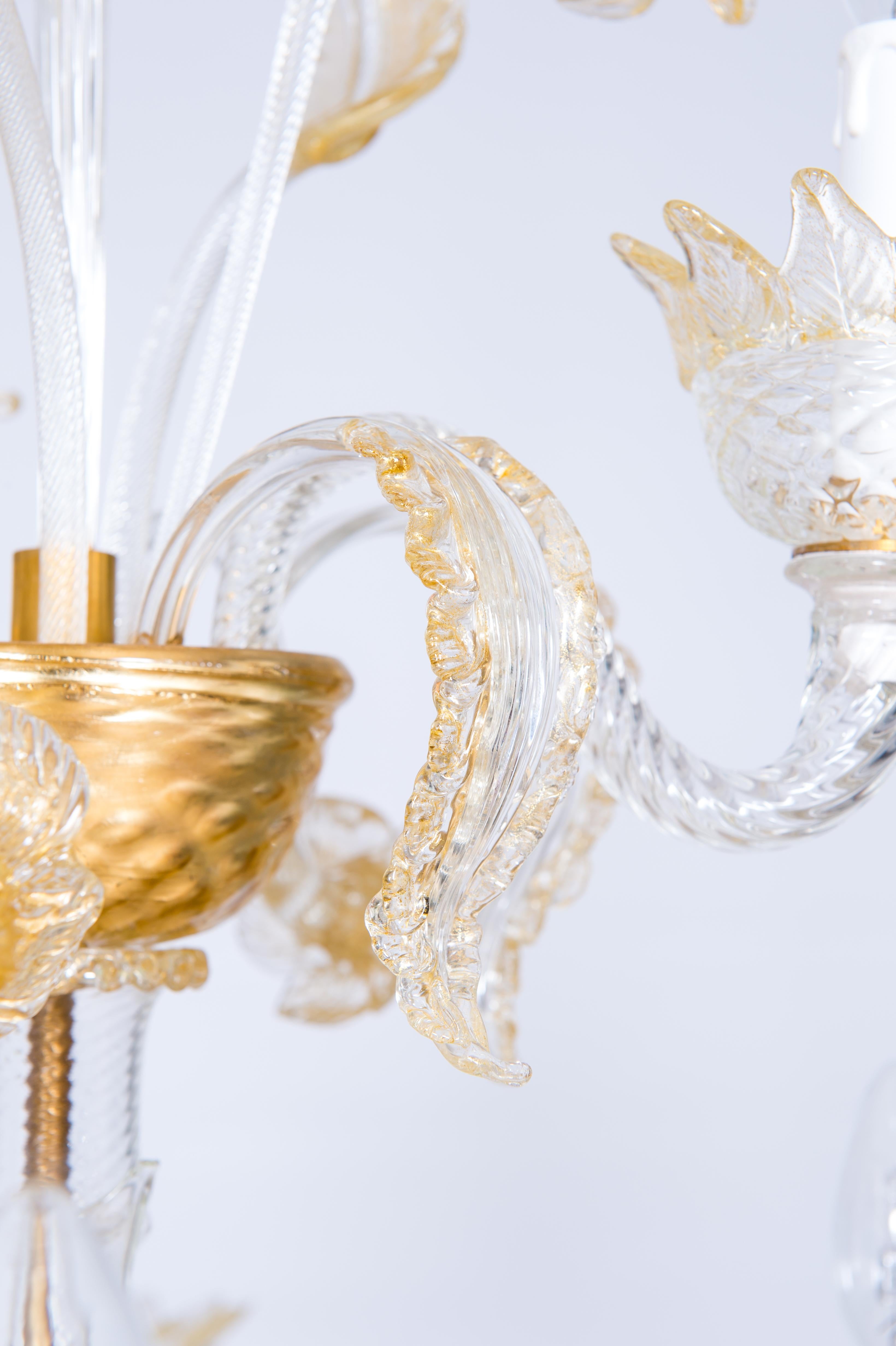 Cut Glass Italian Venetian, Ca' Rezzonico Chandelier, in Blown Murano Glass, Gold, 1950s