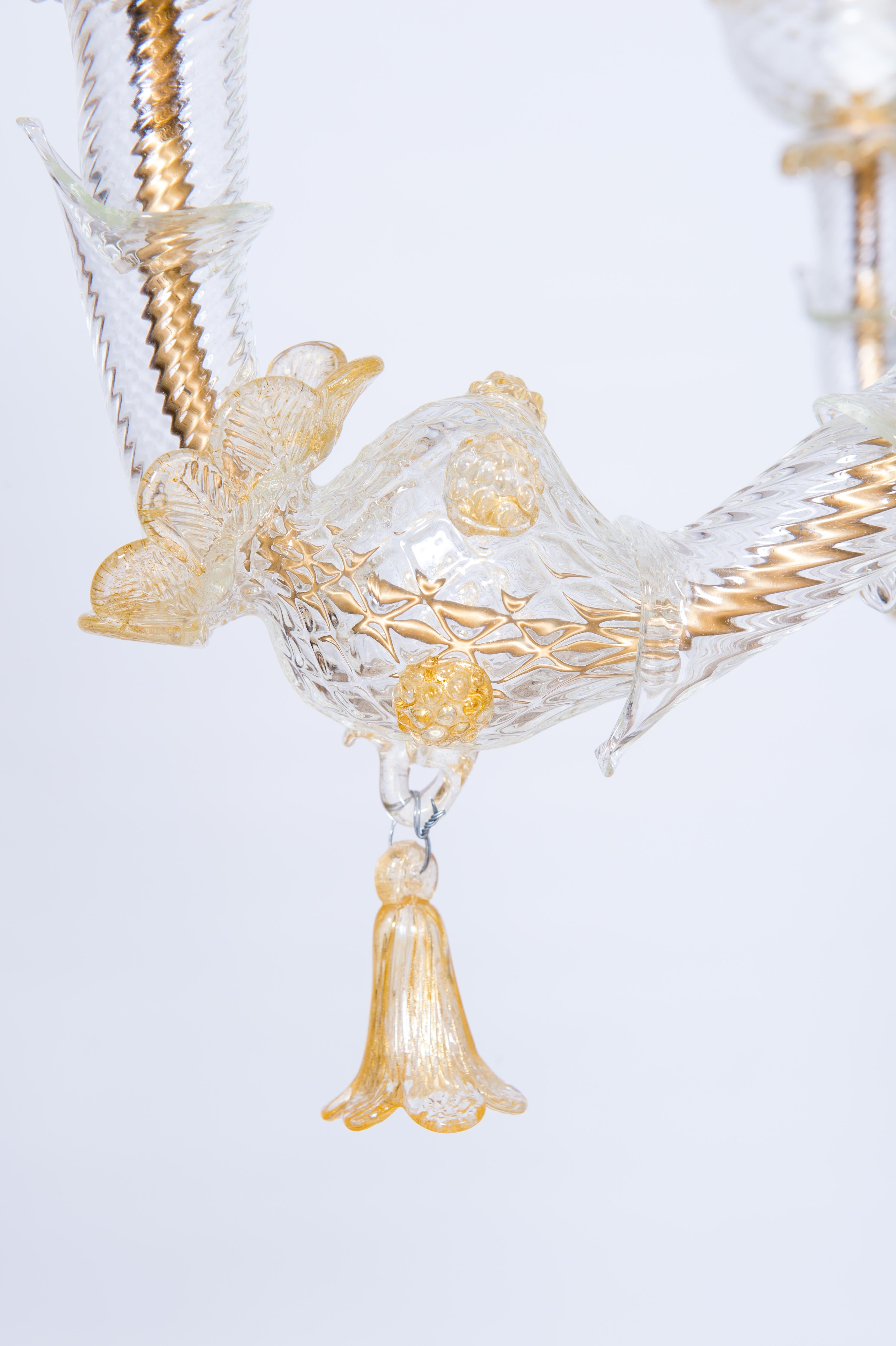 Italian Venetian, Ca' Rezzonico Chandelier, in Blown Murano Glass, Gold, 1950s 2