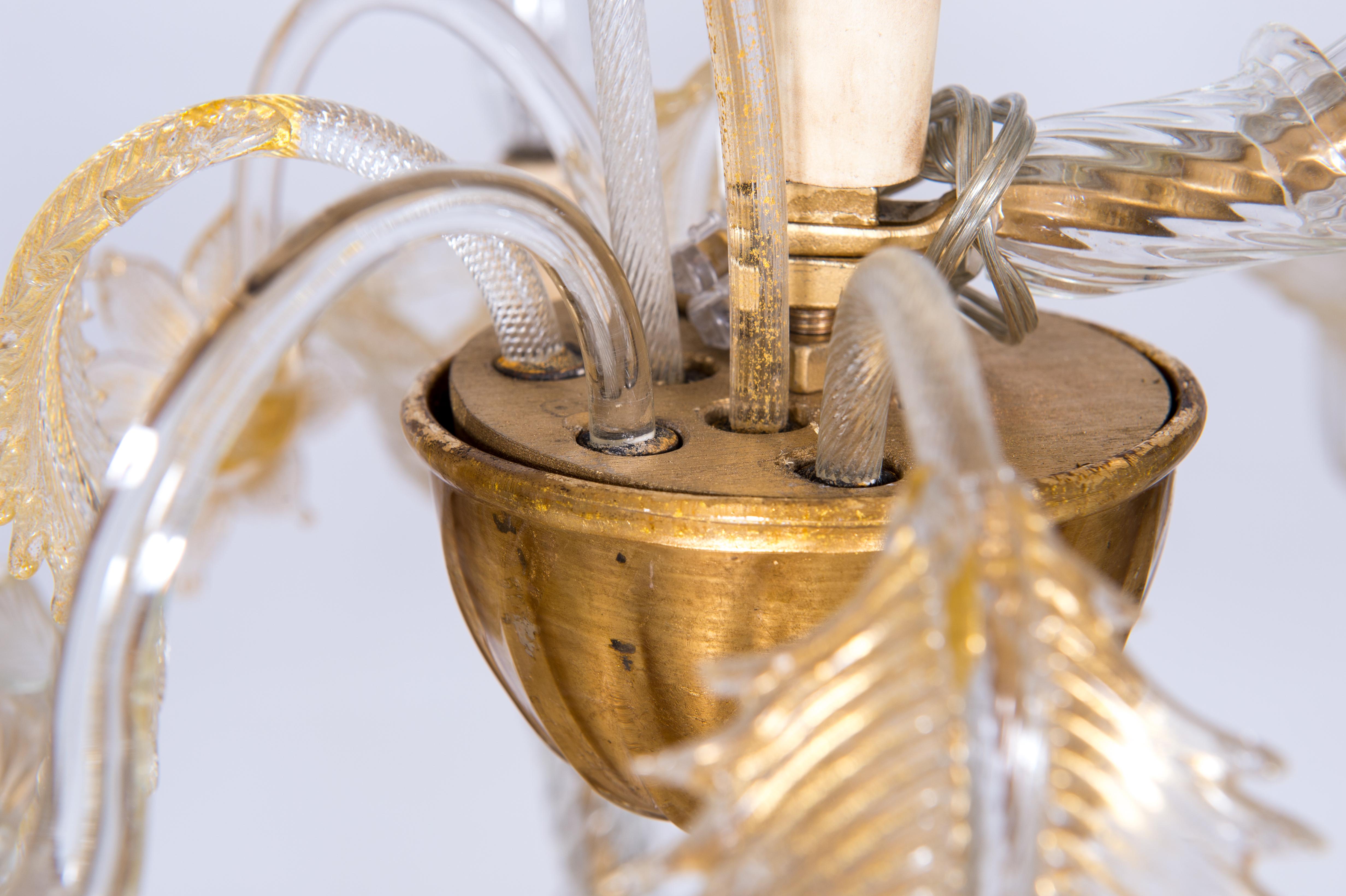 Italian Venetian Ca' Rezzonico Gondola Chandelier, Blown Murano Glass, 24-K Gold 1