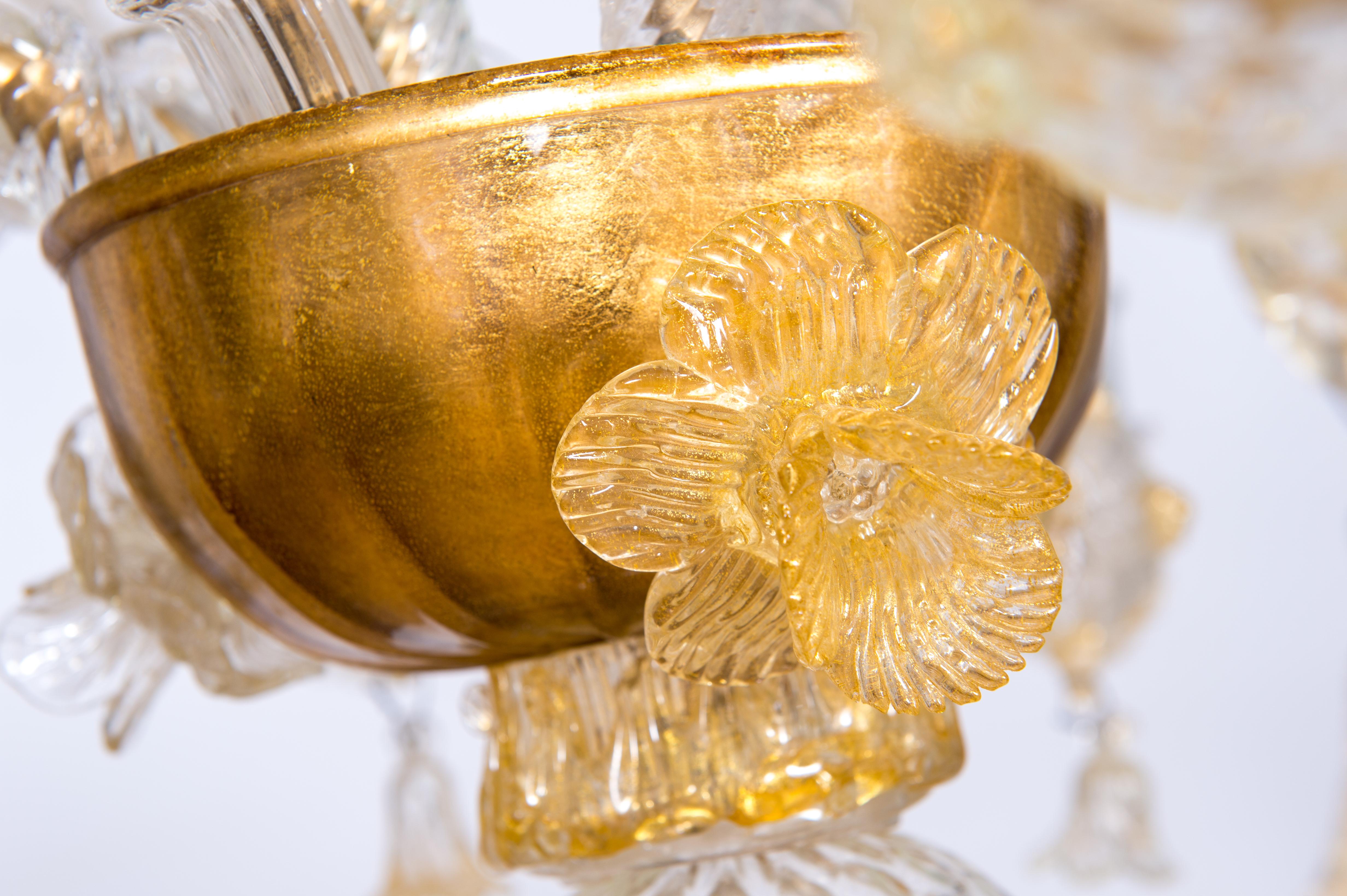 Italian Venetian Ca' Rezzonico Gondola Chandelier, Blown Murano Glass, 24-K Gold 3