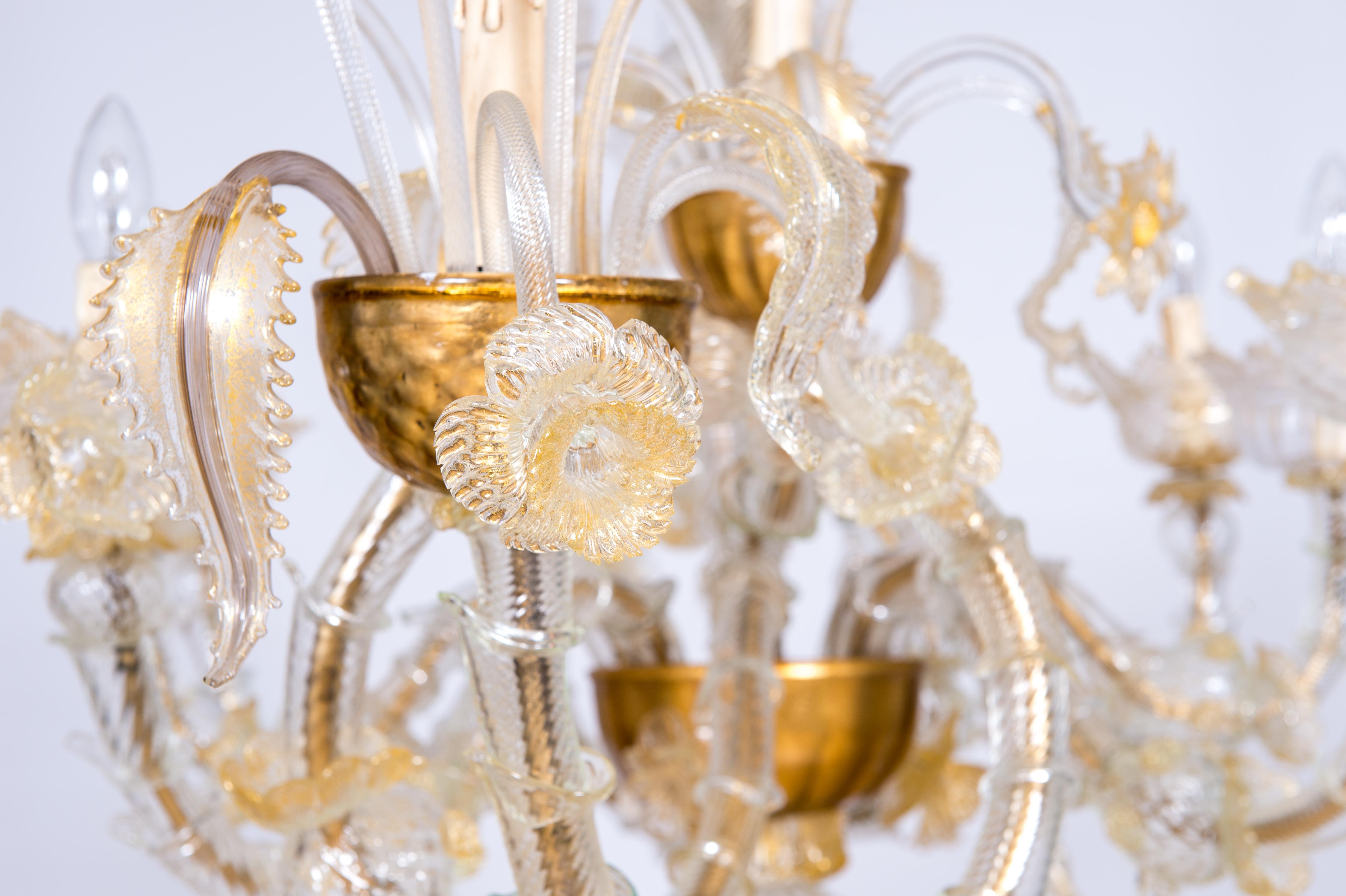 Italian Venetian Ca' Rezzonico Gondola Chandelier, Blown Murano Glass, 24-K Gold 4