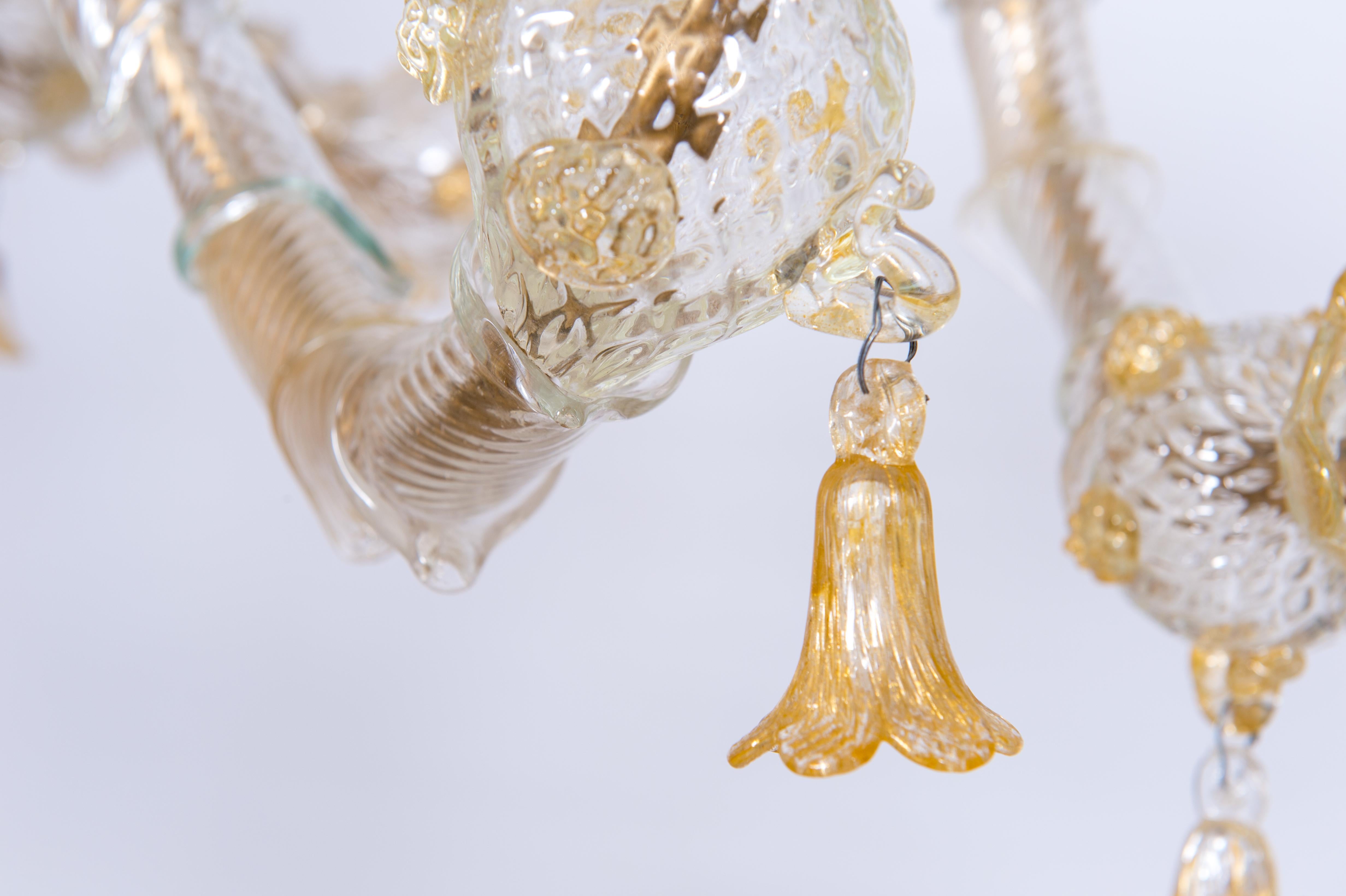 Italian Venetian Ca' Rezzonico Gondola Chandelier, Blown Murano Glass, 24-K Gold 5