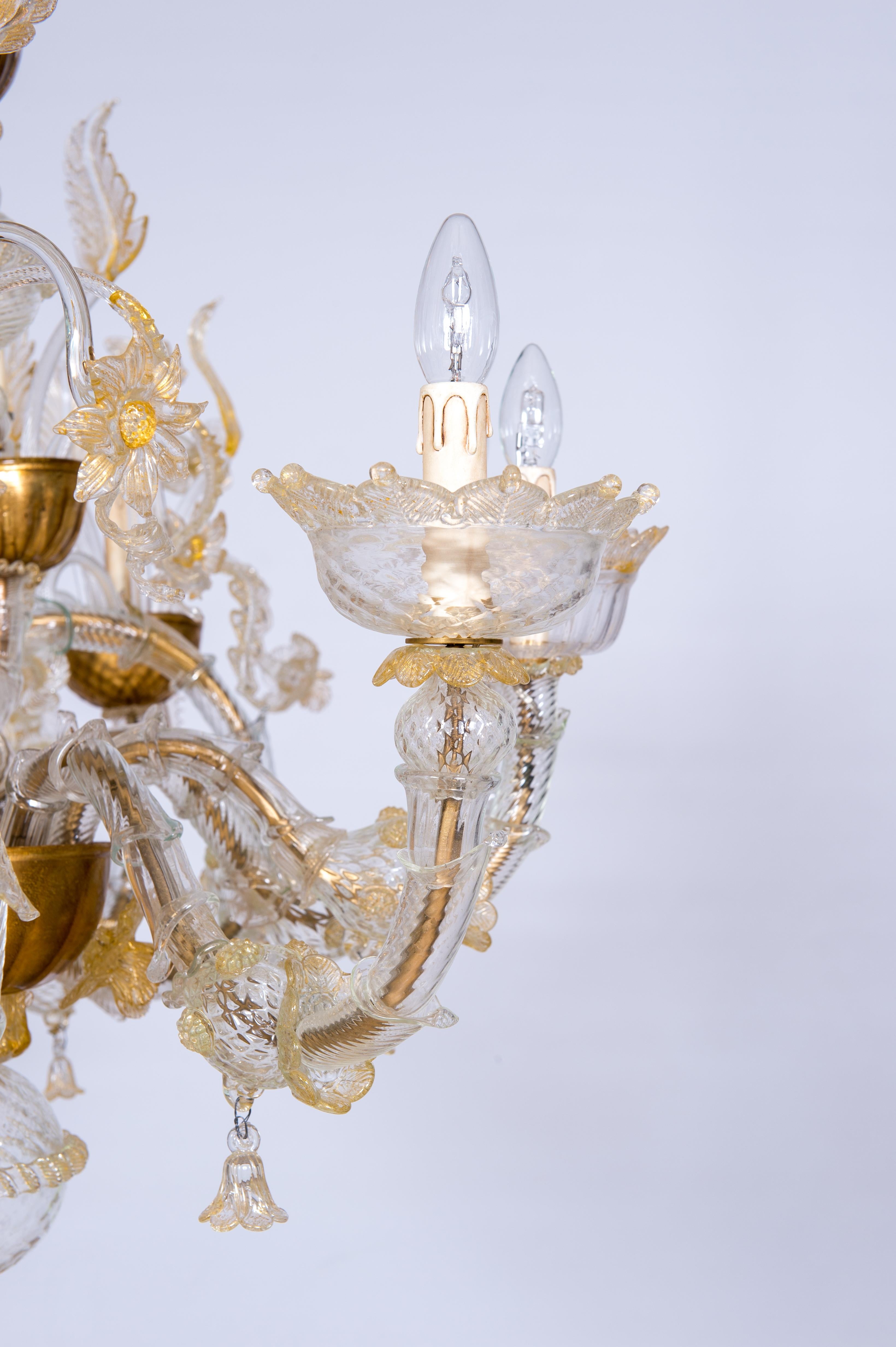 Italian Venetian Ca' Rezzonico Gondola Chandelier, Blown Murano Glass, 24-K Gold 6
