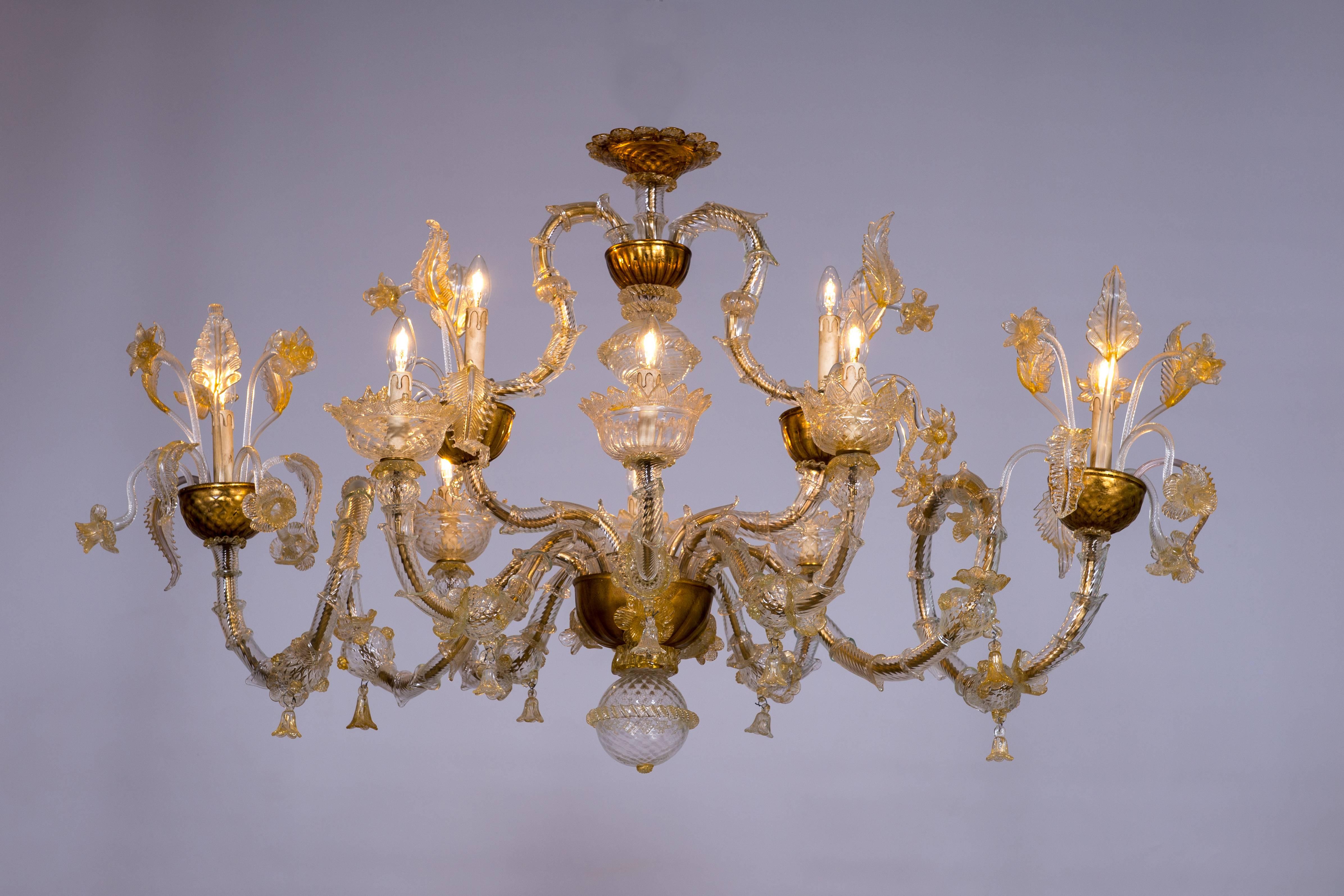 Italian Venetian Ca' Rezzonico Gondola Chandelier, Blown Murano Glass, 24-K Gold 7