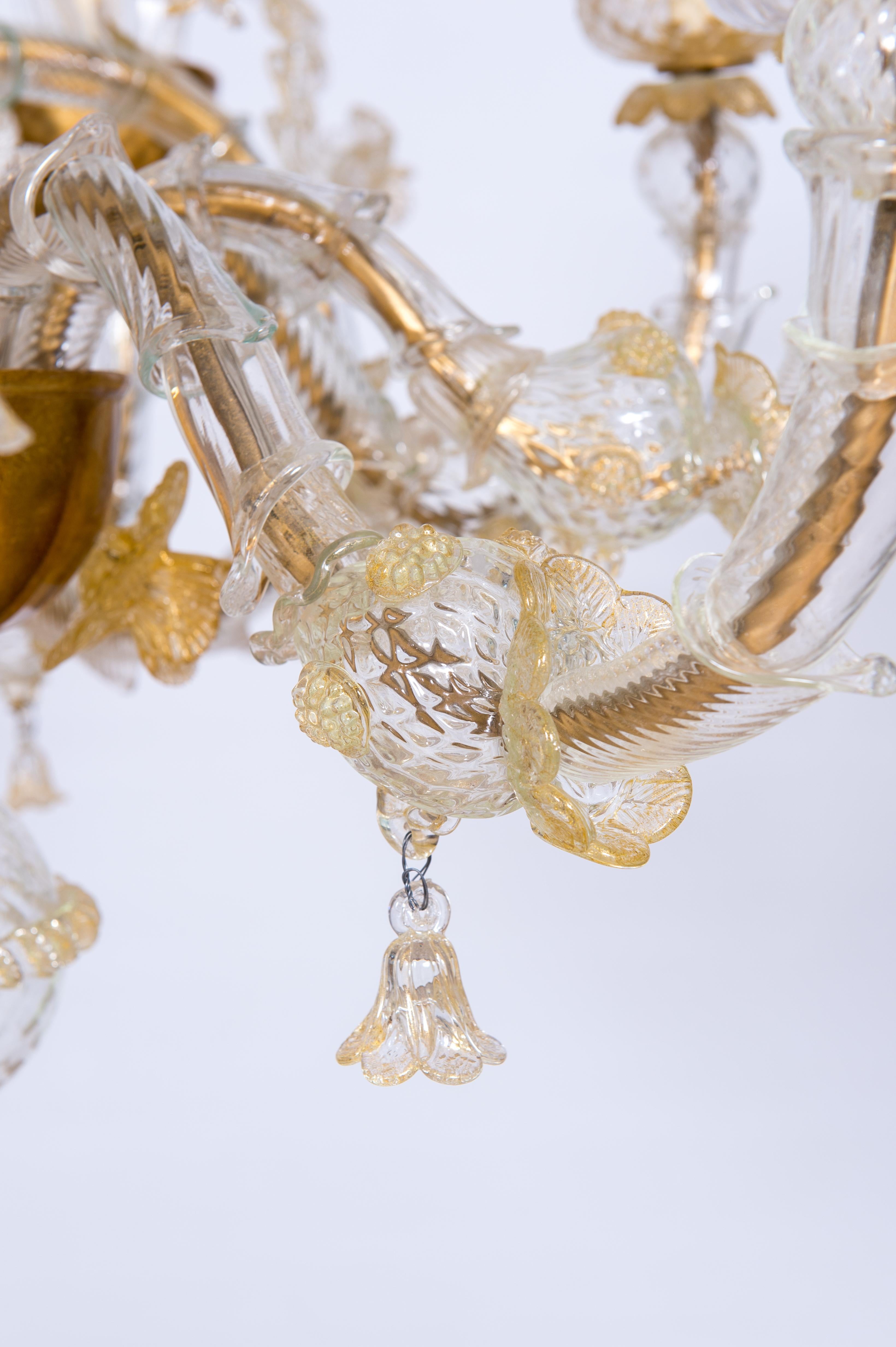 Hand-Crafted Italian Venetian Ca' Rezzonico Gondola Chandelier, Blown Murano Glass, 24-K Gold