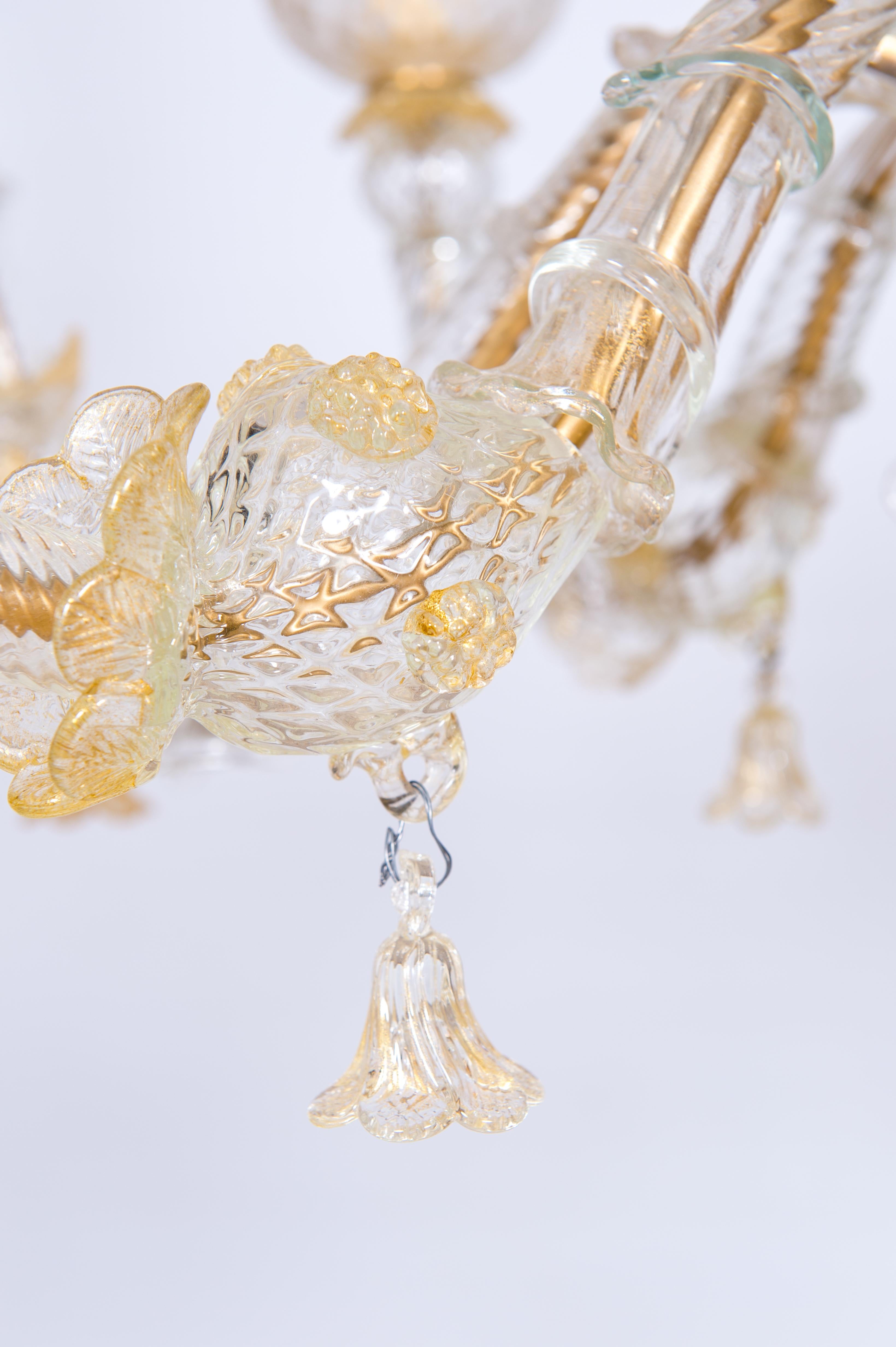 Mid-20th Century Italian Venetian Ca' Rezzonico Gondola Chandelier, Blown Murano Glass, 24-K Gold
