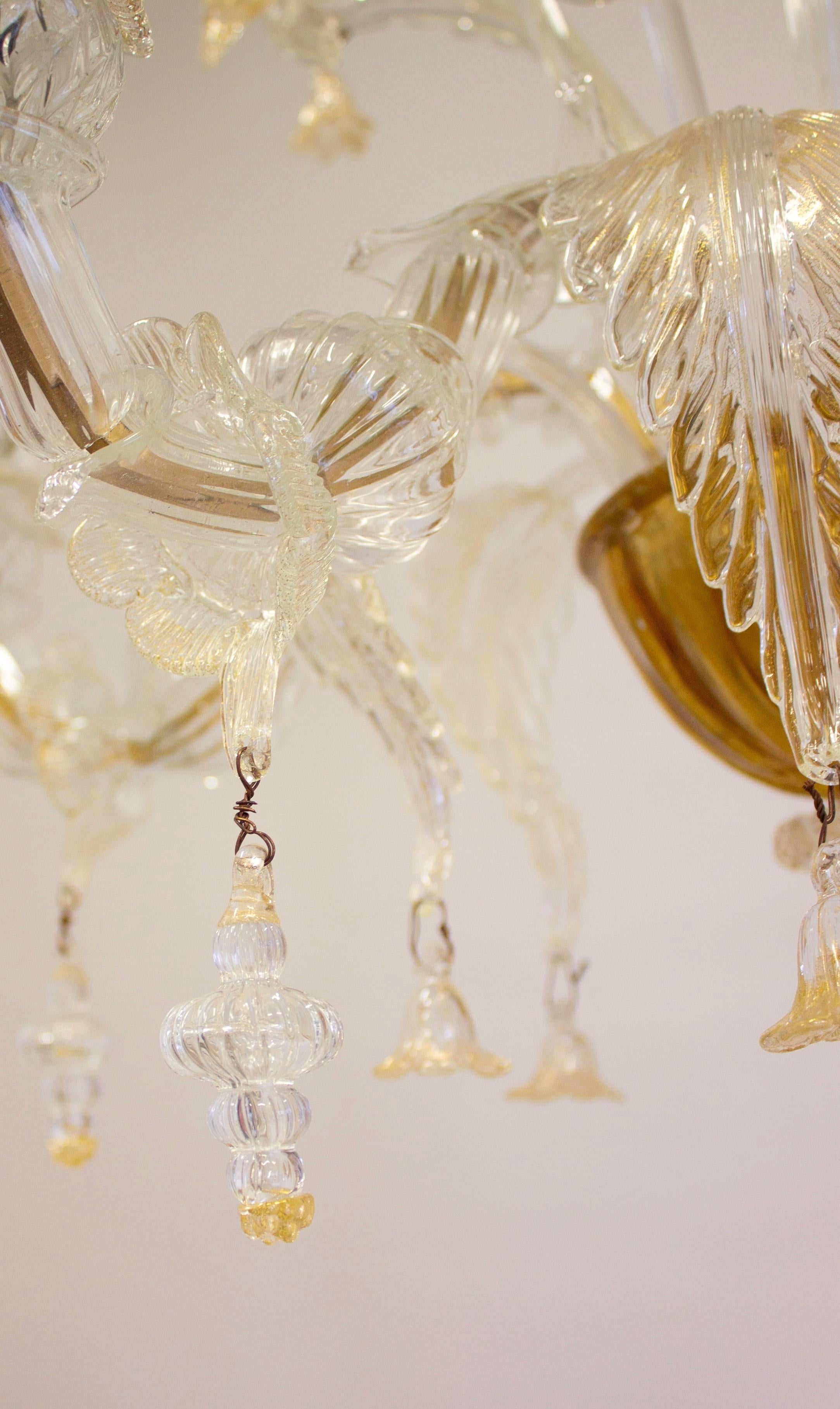 Hand-Crafted Venetian Ca' Rezzonico set of four Sconces Blown Murano glass 24-Karat Gold