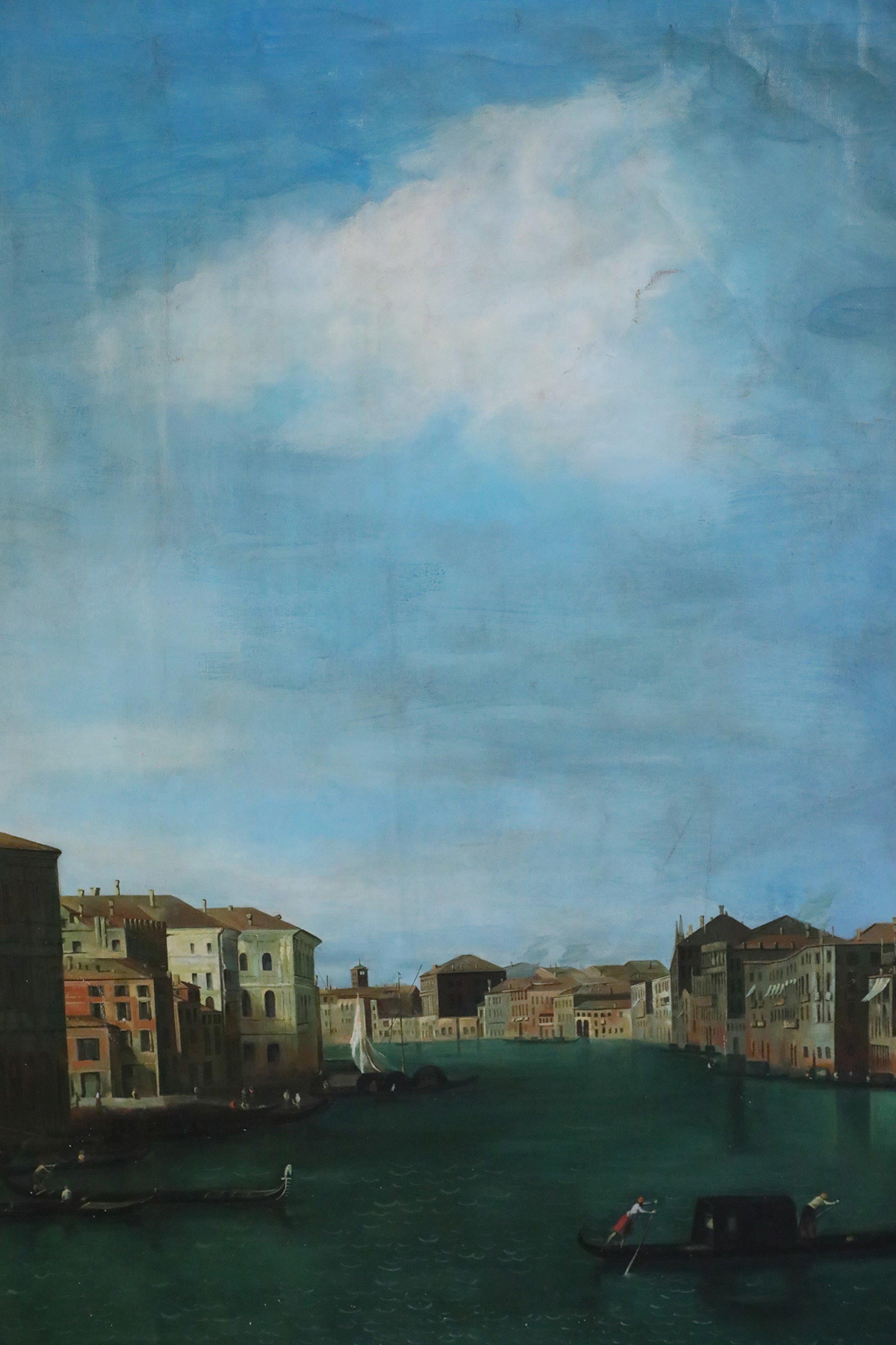 Italian Venetian Canal and Town Oil Painting on Canvas For Sale 5
