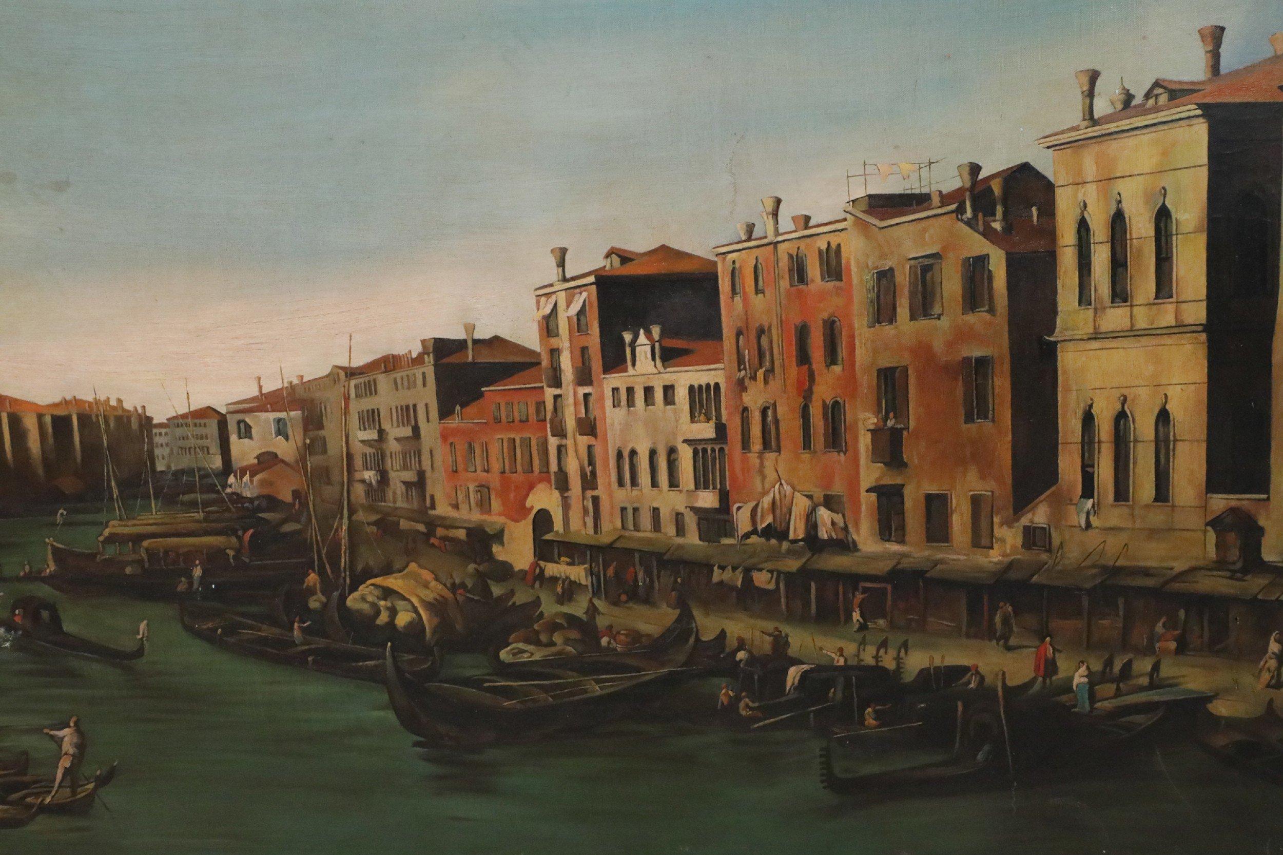 Pittura su tela con l'ora d'oro del canale e del villaggio veneziano italiano In condizioni buone in vendita a Queens, NY