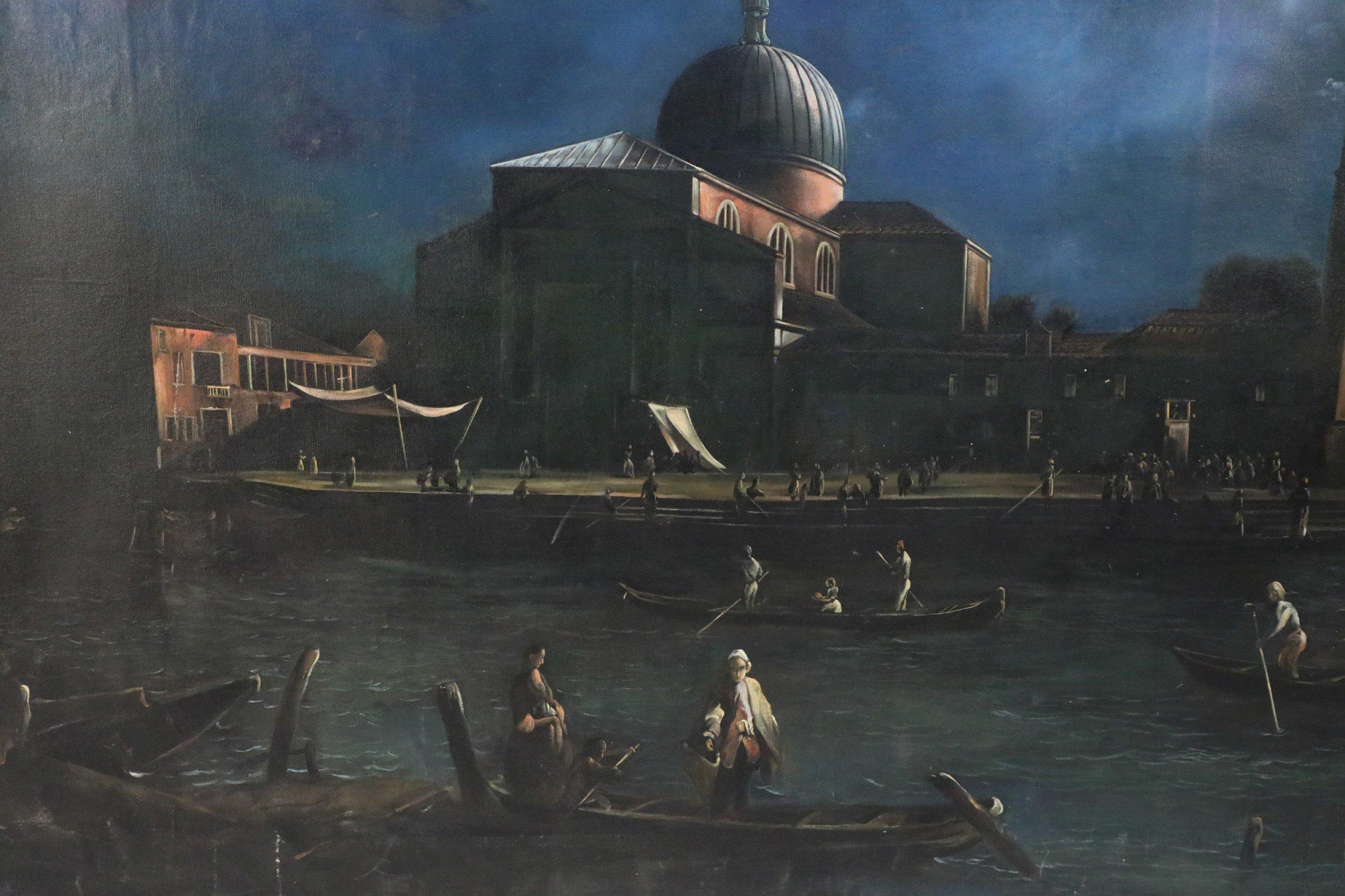 Oiled Italian Venetian Canals at Dusk Oil Painting on Canvas For Sale