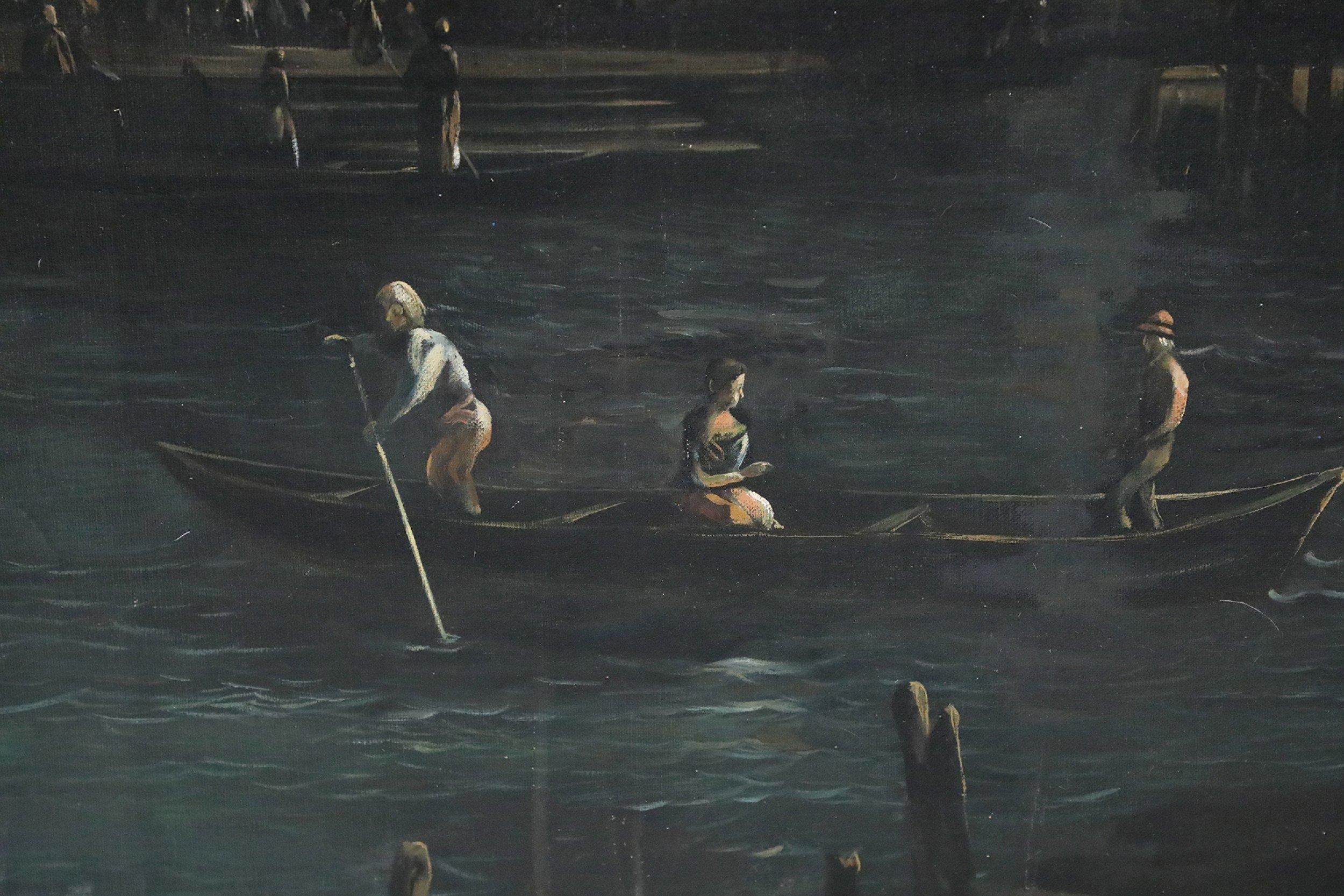 Italienische venezianische Canals at Dusk, Ölgemälde auf Leinwand (20. Jahrhundert) im Angebot