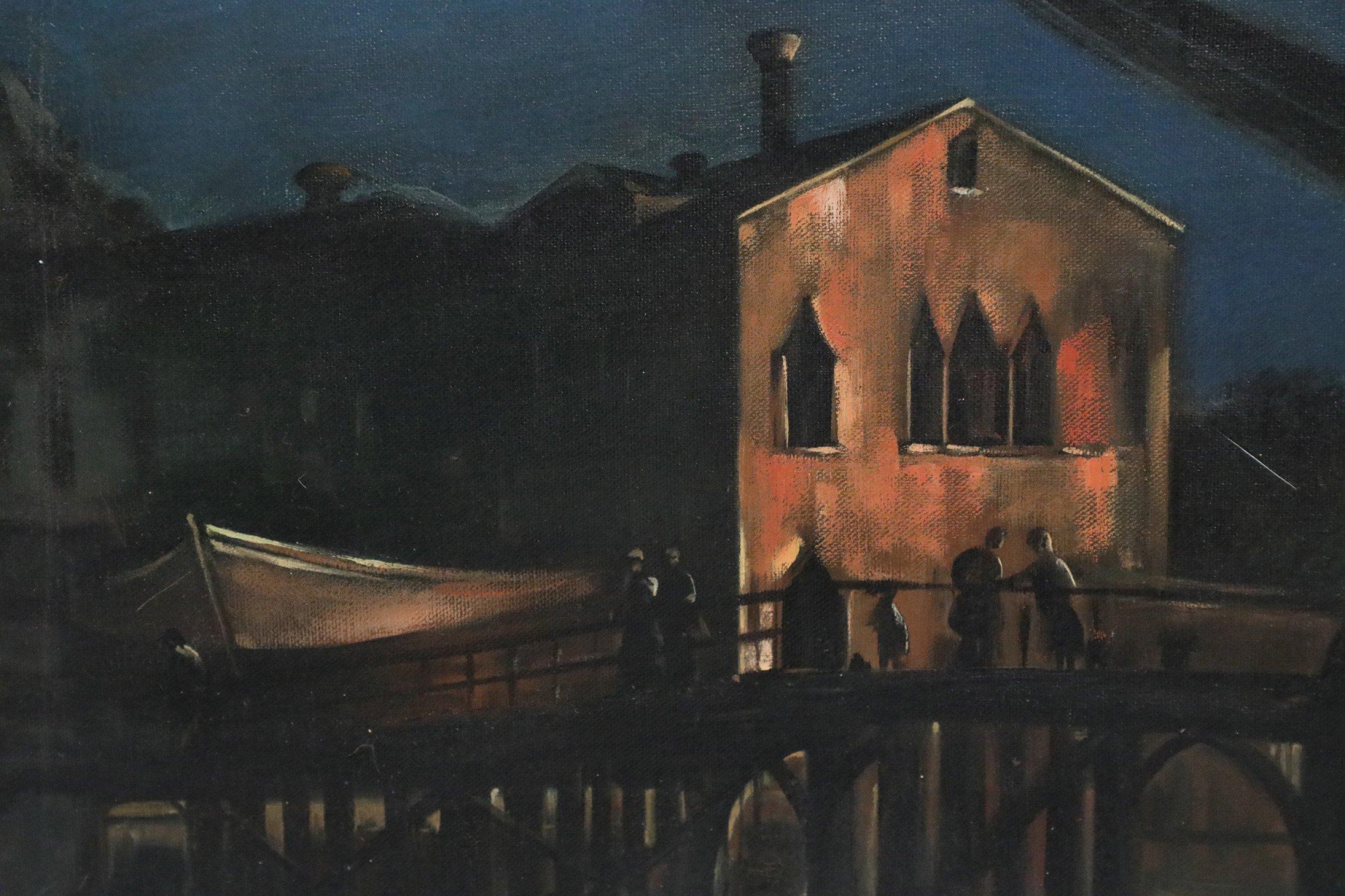 Italian Venetian Canals at Dusk Oil Painting on Canvas For Sale 3